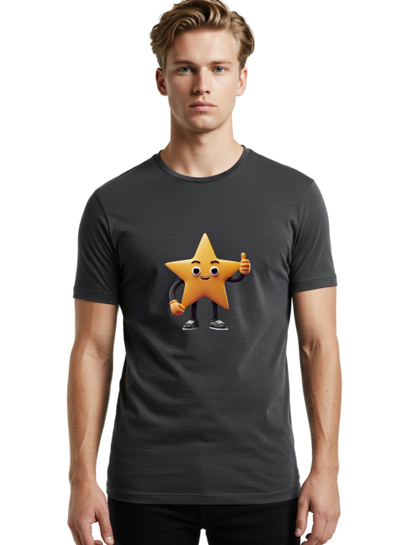 Smiling-Star-Character Men'S Graphic Tee, 100% Cotton, Comfortable Casual Summer Wear, Machine Washable, Star Character, Thumbs Up, Approval, Positivity, Cartoon Style, Happy Face, Friendly Gesture, Approval Symbol, Five-Pointed Star, Bae771 26