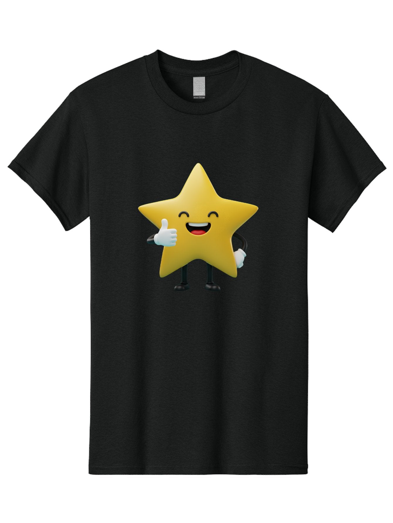 Smiling-Star Men'S Graphic Tee, 100% Cotton, Comfortable Casual Summer Wear, Machine Washable, Cartoon Star, Yellow Star, Thumbs Up, Happy Face, Animated Character, Smiling Star, Friendly Mascot, Positive Gesture, Star Illustration, Bae772 3