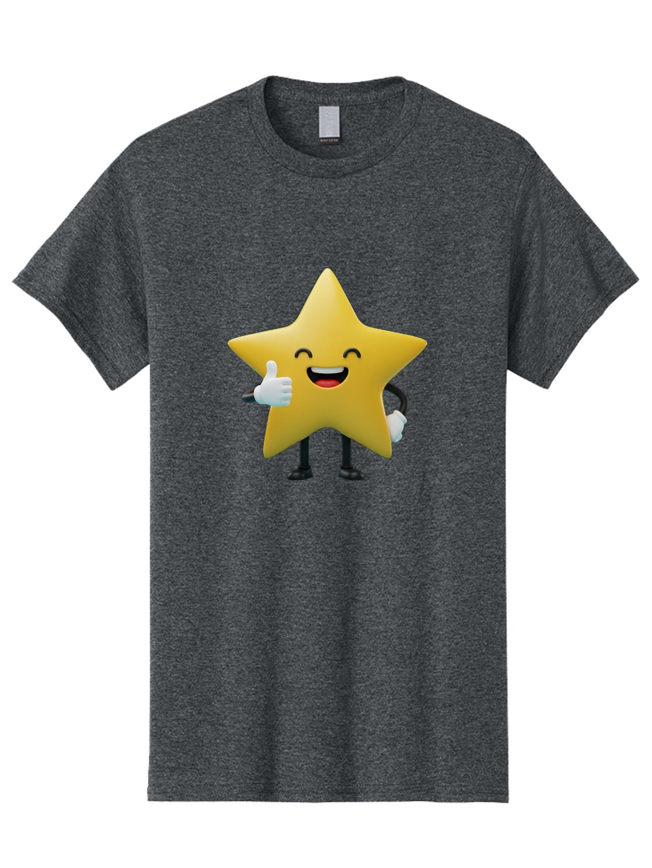 Smiling-Star Men'S Graphic Tee, 100% Cotton, Comfortable Casual Summer Wear, Machine Washable, Cartoon Star, Yellow Star, Thumbs Up, Happy Face, Animated Character, Smiling Star, Friendly Mascot, Positive Gesture, Star Illustration, Bae772