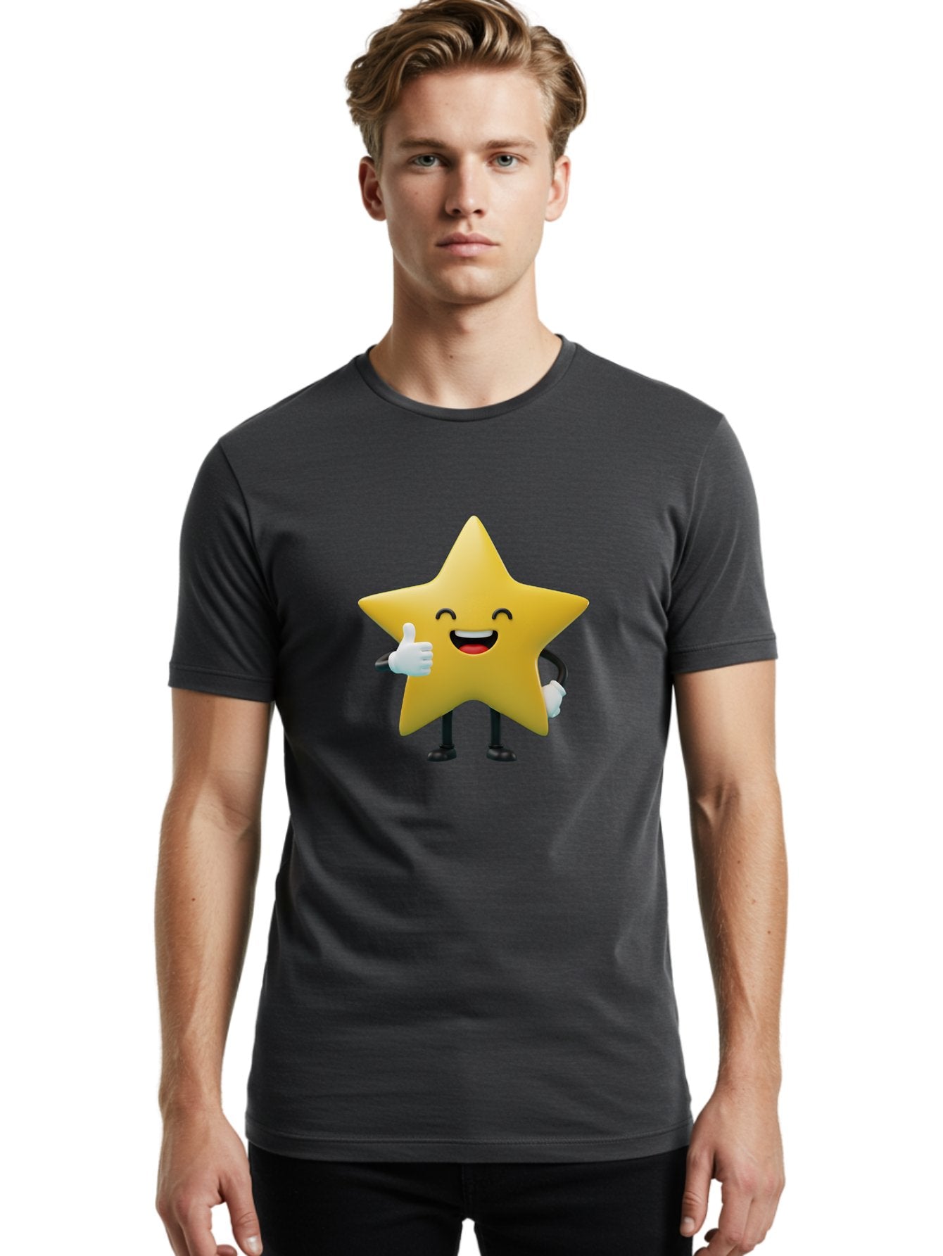 Smiling-Star Men'S Graphic Tee, 100% Cotton, Comfortable Casual Summer Wear, Machine Washable, Cartoon Star, Yellow Star, Thumbs Up, Happy Face, Animated Character, Smiling Star, Friendly Mascot, Positive Gesture, Star Illustration, Bae772 19