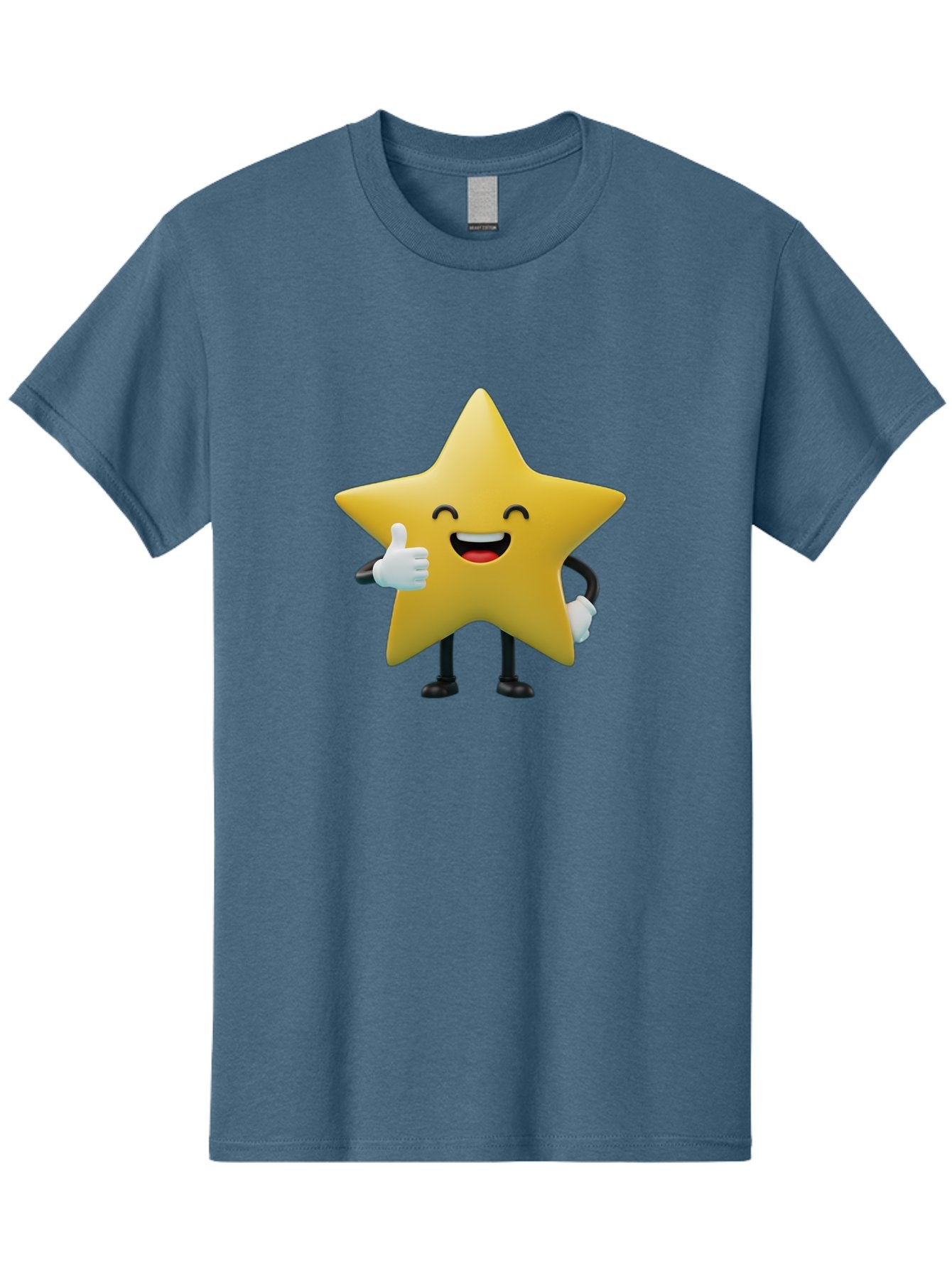 Smiling-Star Men'S Graphic Tee, 100% Cotton, Comfortable Casual Summer Wear, Machine Washable, Cartoon Star, Yellow Star, Thumbs Up, Happy Face, Animated Character, Smiling Star, Friendly Mascot, Positive Gesture, Star Illustration, Bae772 12