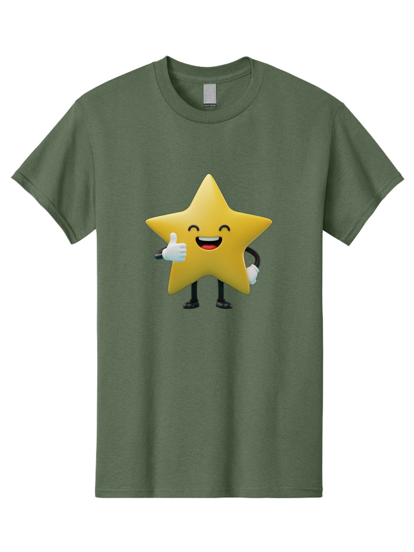 Smiling-Star Men'S Graphic Tee, 100% Cotton, Comfortable Casual Summer Wear, Machine Washable, Cartoon Star, Yellow Star, Thumbs Up, Happy Face, Animated Character, Smiling Star, Friendly Mascot, Positive Gesture, Star Illustration, Bae772 5