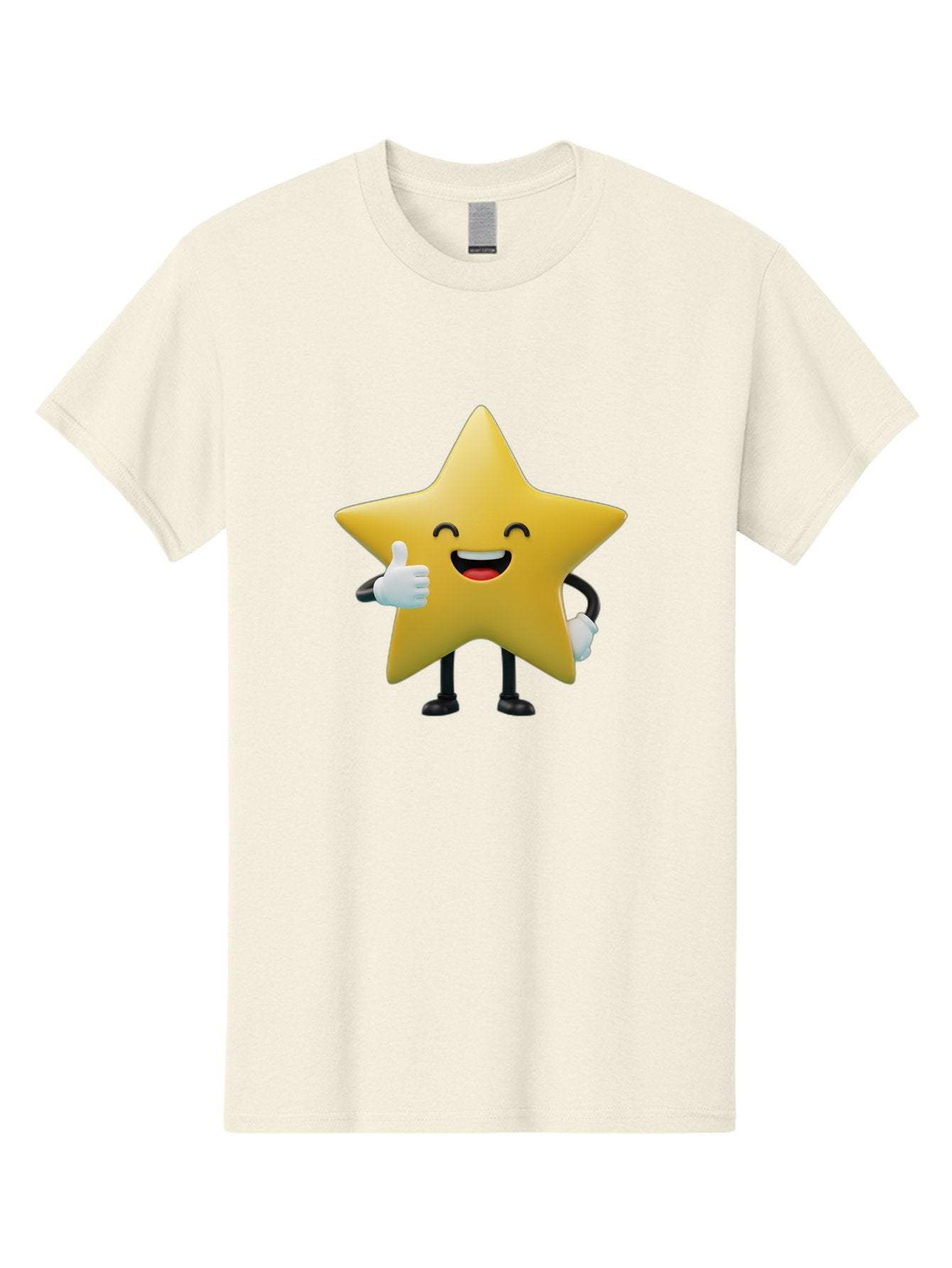 Smiling-Star Men'S Graphic Tee, 100% Cotton, Comfortable Casual Summer Wear, Machine Washable, Cartoon Star, Yellow Star, Thumbs Up, Happy Face, Animated Character, Smiling Star, Friendly Mascot, Positive Gesture, Star Illustration, Bae772