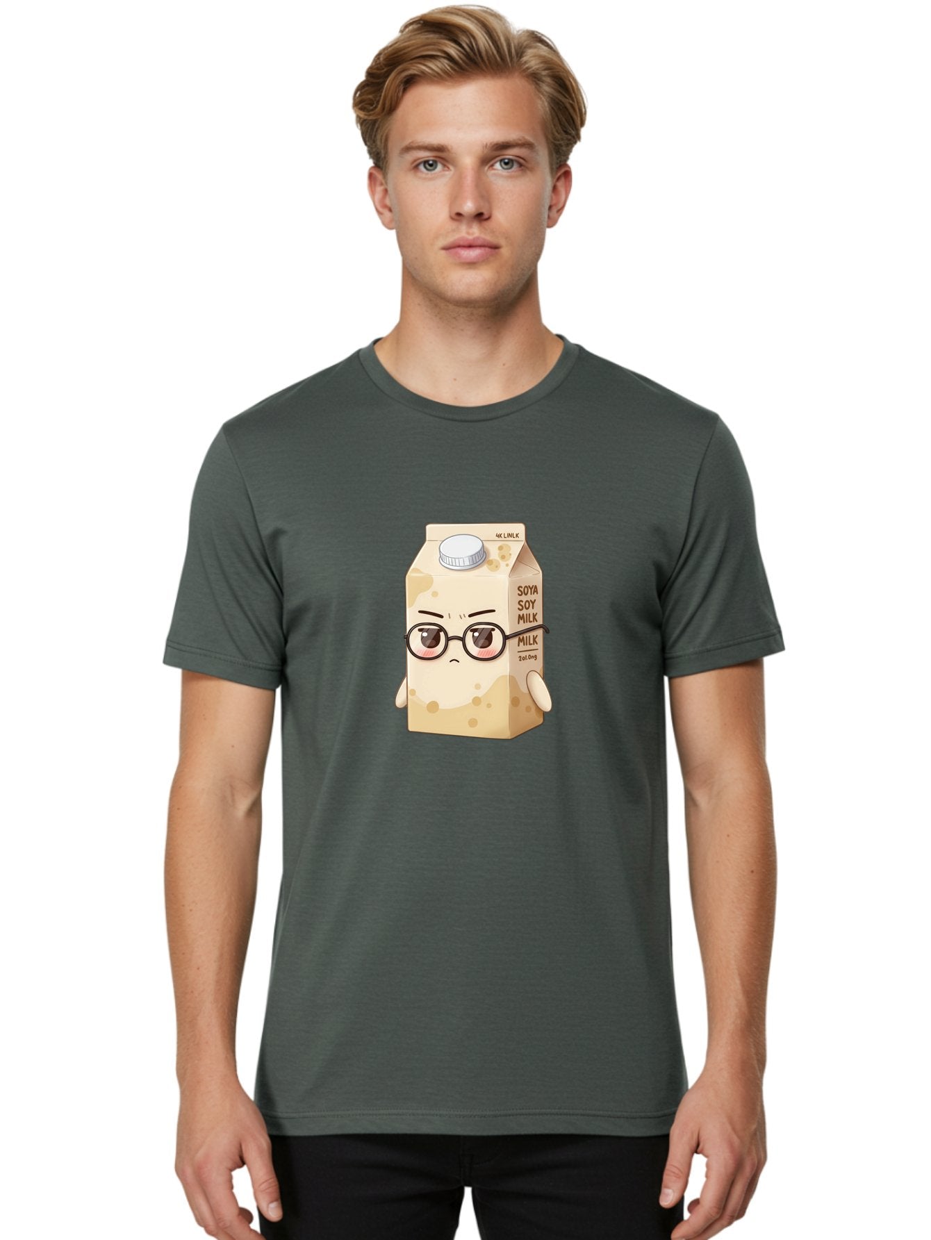 Soya-Soy-Milk Men'S Graphic Tee, 100% Cotton, Comfortable Casual Summer Wear, Machine Washable, Cartoon Soy Milk Carton, Anthropomorphic Milk, Glasses, Sad Face, Soy Milk, Milk Carton, Kawaii Character, Plant-Based Milk, Dairy-Free, Vegan Milk Bae773 30