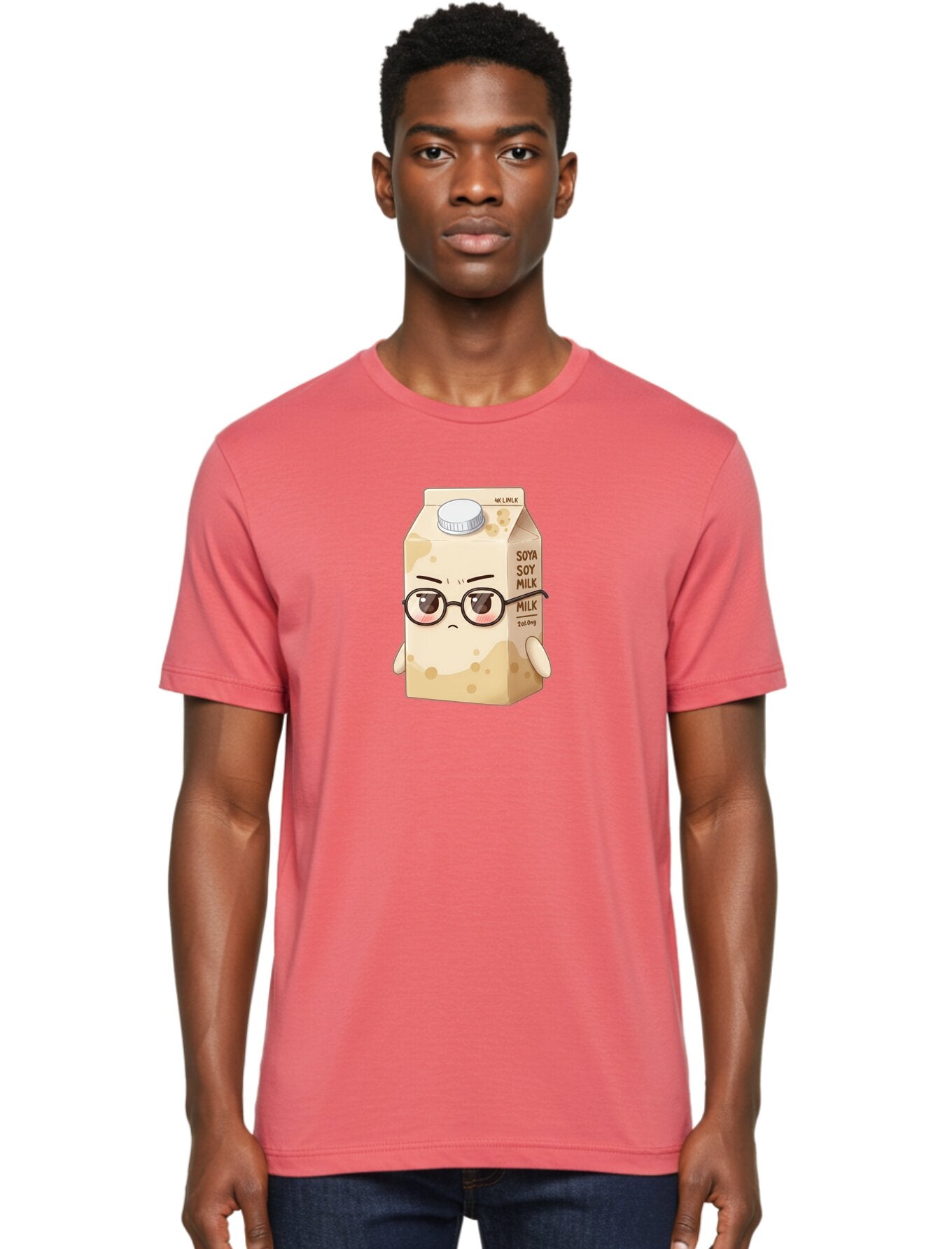 Soya-Soy-Milk Men'S Graphic Tee, 100% Cotton, Comfortable Casual Summer Wear, Machine Washable, Cartoon Soy Milk Carton, Anthropomorphic Milk, Glasses, Sad Face, Soy Milk, Milk Carton, Kawaii Character, Plant-Based Milk, Dairy-Free, Vegan Milk Bae773 25