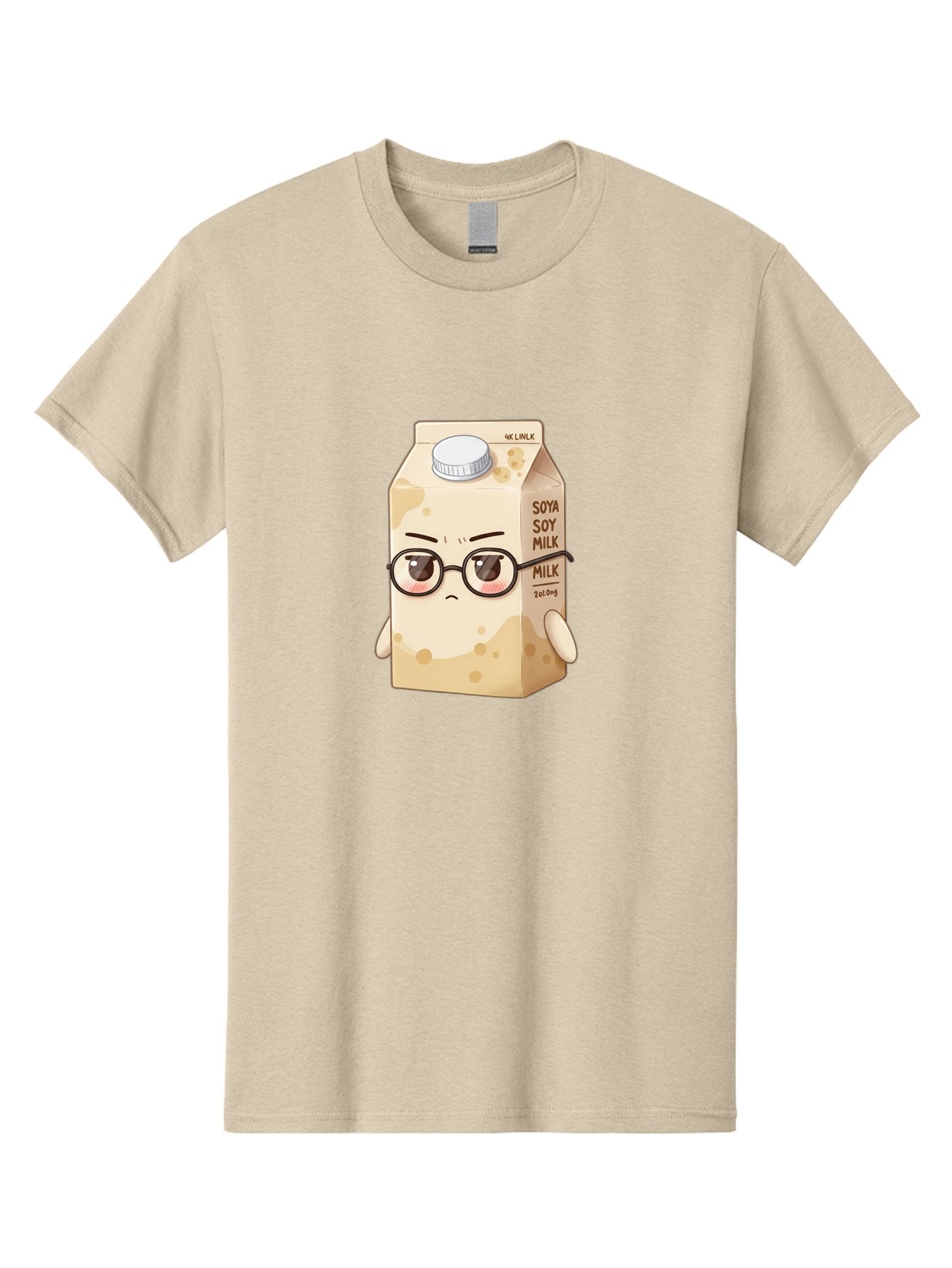Soya-Soy-Milk Men'S Graphic Tee, 100% Cotton, Comfortable Casual Summer Wear, Machine Washable, Cartoon Soy Milk Carton, Anthropomorphic Milk, Glasses, Sad Face, Soy Milk, Milk Carton, Kawaii Character, Plant-Based Milk, Dairy-Free, Vegan Milk Bae773 4
