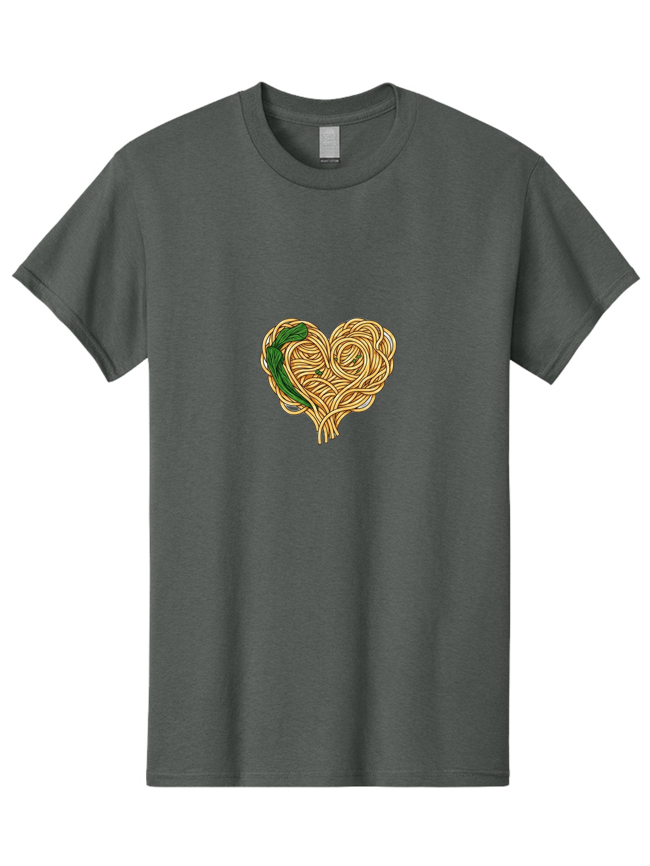 Spaghetti-Heart Men'S Graphic Tee, 100% Cotton, Comfortable Casual Summer Wear, Machine Washable, Spaghetti In Heart Shape, Tangled Noodles, Basil Leaves, Italian Cuisine, Pasta Art, Food Illustration, Culinary Design, Love Theme Bae774