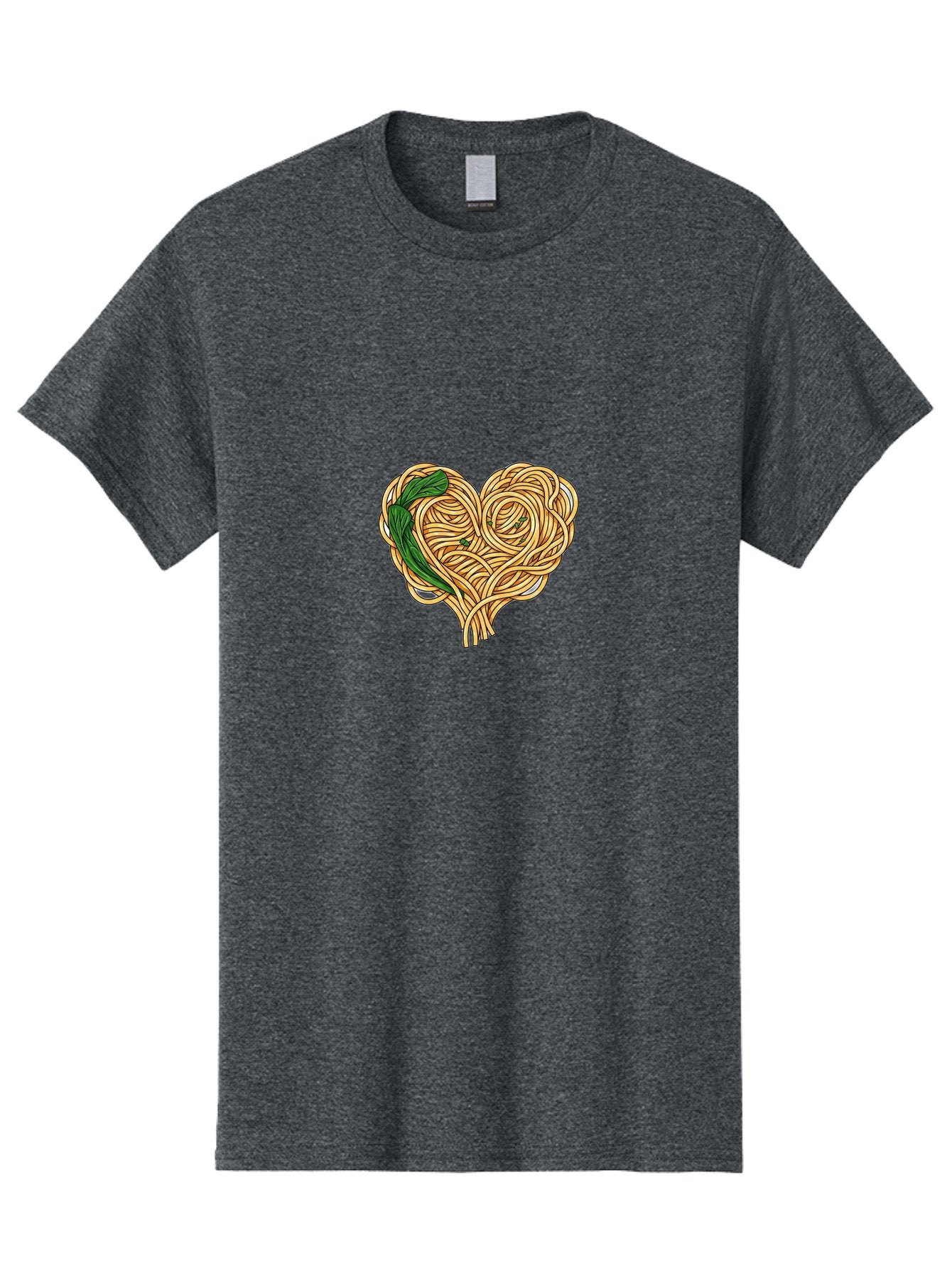 Spaghetti-Heart Men'S Graphic Tee, 100% Cotton, Comfortable Casual Summer Wear, Machine Washable, Spaghetti In Heart Shape, Tangled Noodles, Basil Leaves, Italian Cuisine, Pasta Art, Food Illustration, Culinary Design, Love Theme Bae774 5