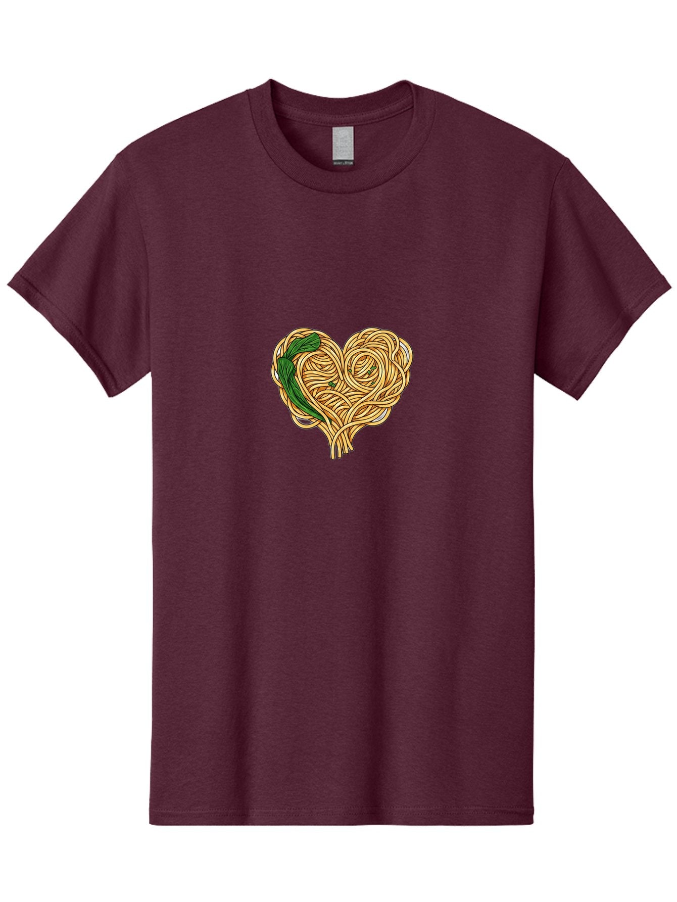 Spaghetti-Heart Men'S Graphic Tee, 100% Cotton, Comfortable Casual Summer Wear, Machine Washable, Spaghetti In Heart Shape, Tangled Noodles, Basil Leaves, Italian Cuisine, Pasta Art, Food Illustration, Culinary Design, Love Theme Bae774