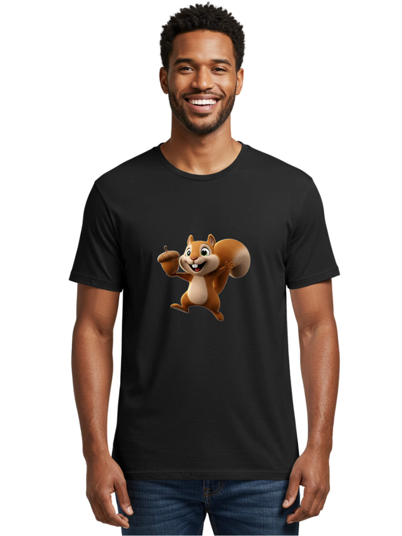 Squirrel-With-Acorn Men'S Graphic Tee, 100% Cotton, Comfortable Casual Summer Wear, Machine Washable, Cartoon Squirrel, Happy Squirrel, Acorn, Forest Animal, Cute Cartoon Character, Squirrel Character, Funny Squirrel, Squirrel Graphics Bae776 16