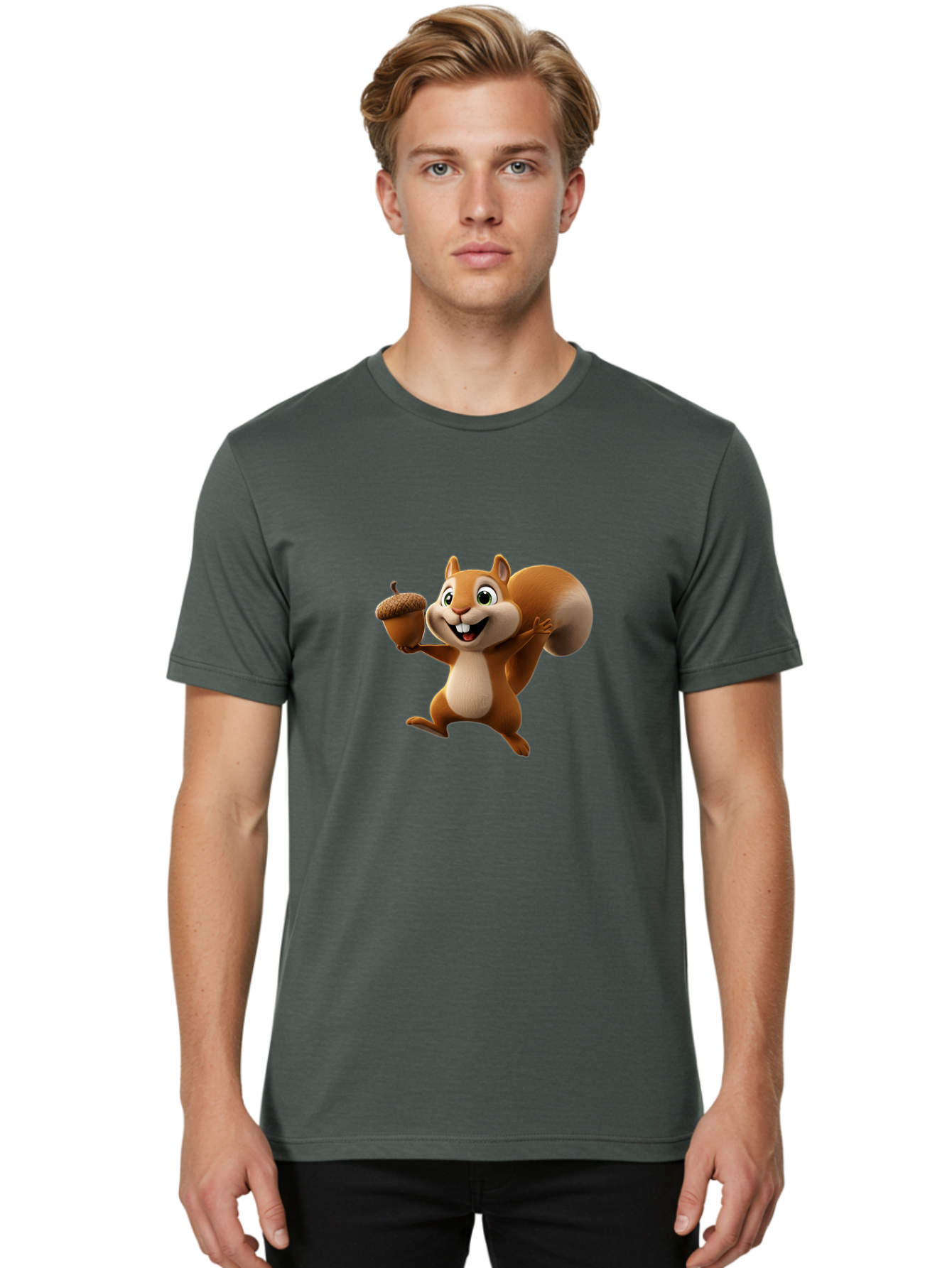Squirrel-With-Acorn Men'S Graphic Tee, 100% Cotton, Comfortable Casual Summer Wear, Machine Washable, Cartoon Squirrel, Happy Squirrel, Acorn, Forest Animal, Cute Cartoon Character, Squirrel Character, Funny Squirrel, Squirrel Graphics Bae776 30