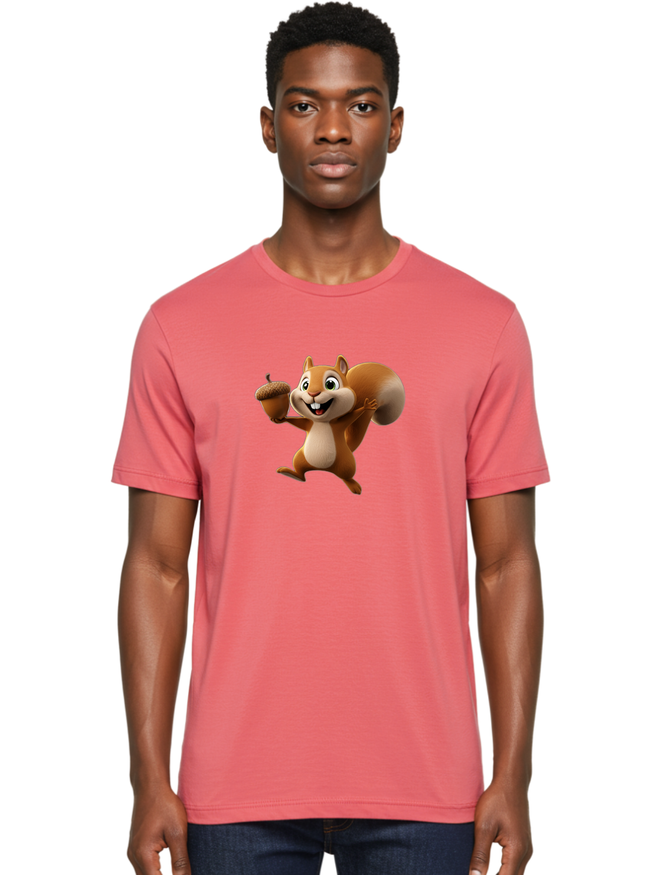 Squirrel-With-Acorn Men'S Graphic Tee, 100% Cotton, Comfortable Casual Summer Wear, Machine Washable, Cartoon Squirrel, Happy Squirrel, Acorn, Forest Animal, Cute Cartoon Character, Squirrel Character, Funny Squirrel, Squirrel Graphics Bae776 19