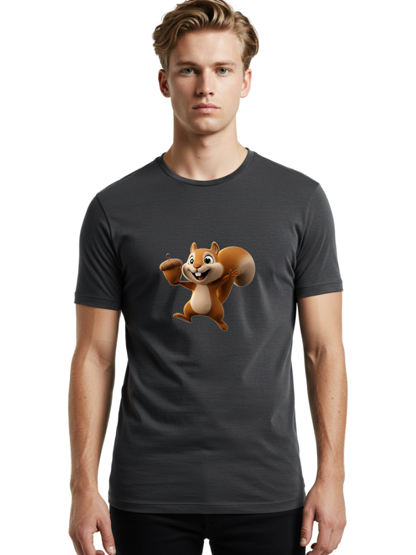 Squirrel-With-Acorn Men'S Graphic Tee, 100% Cotton, Comfortable Casual Summer Wear, Machine Washable, Cartoon Squirrel, Happy Squirrel, Acorn, Forest Animal, Cute Cartoon Character, Squirrel Character, Funny Squirrel, Squirrel Graphics Bae776 23