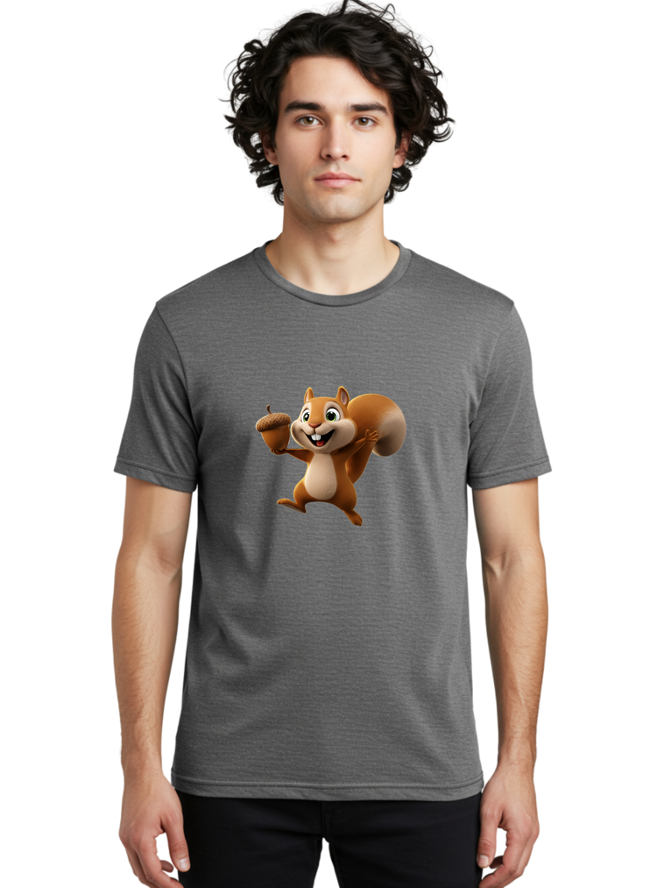 Squirrel-With-Acorn Men'S Graphic Tee, 100% Cotton, Comfortable Casual Summer Wear, Machine Washable, Cartoon Squirrel, Happy Squirrel, Acorn, Forest Animal, Cute Cartoon Character, Squirrel Character, Funny Squirrel, Squirrel Graphics Bae776 20