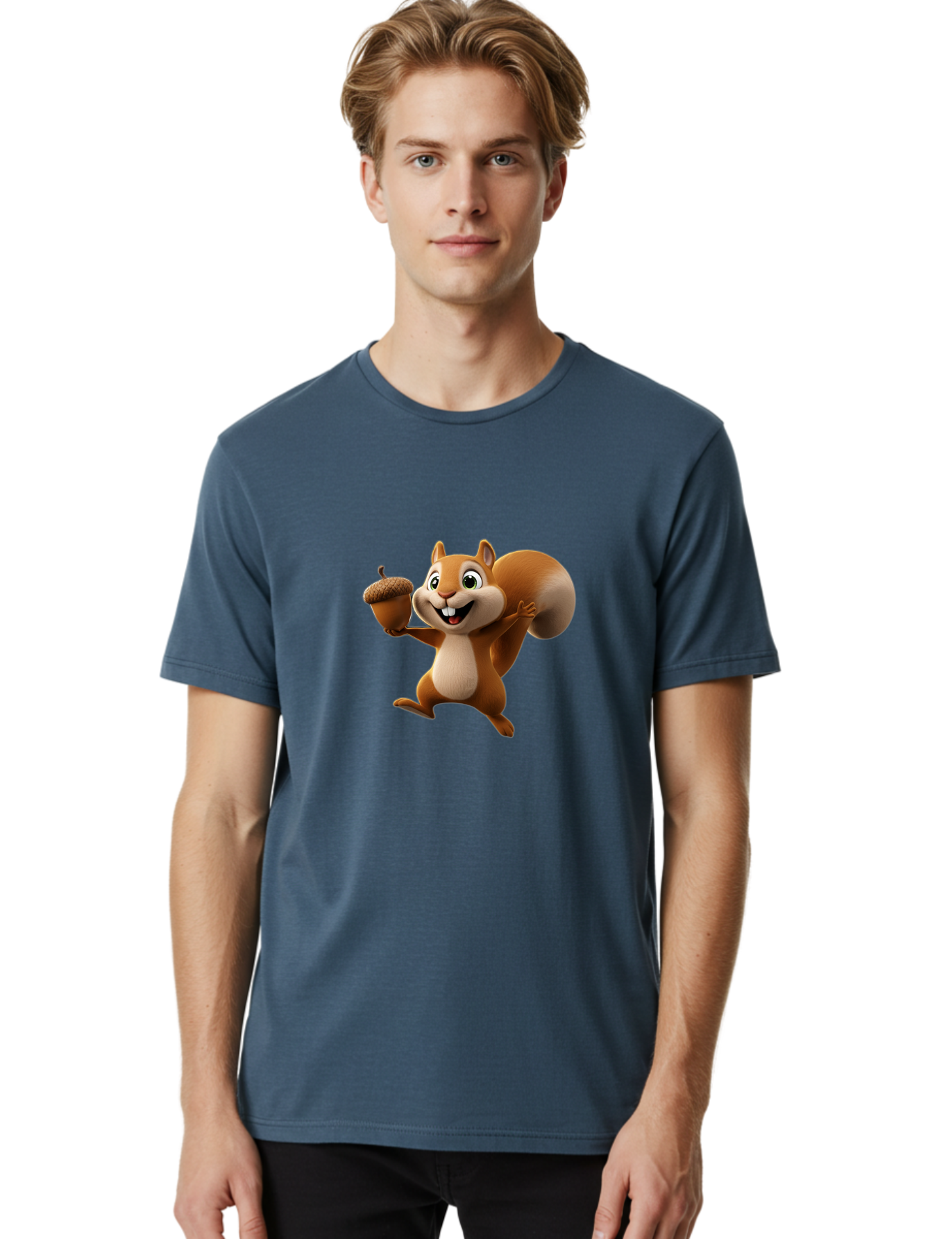 Squirrel-With-Acorn Men'S Graphic Tee, 100% Cotton, Comfortable Casual Summer Wear, Machine Washable, Cartoon Squirrel, Happy Squirrel, Acorn, Forest Animal, Cute Cartoon Character, Squirrel Character, Funny Squirrel, Squirrel Graphics Bae776 28