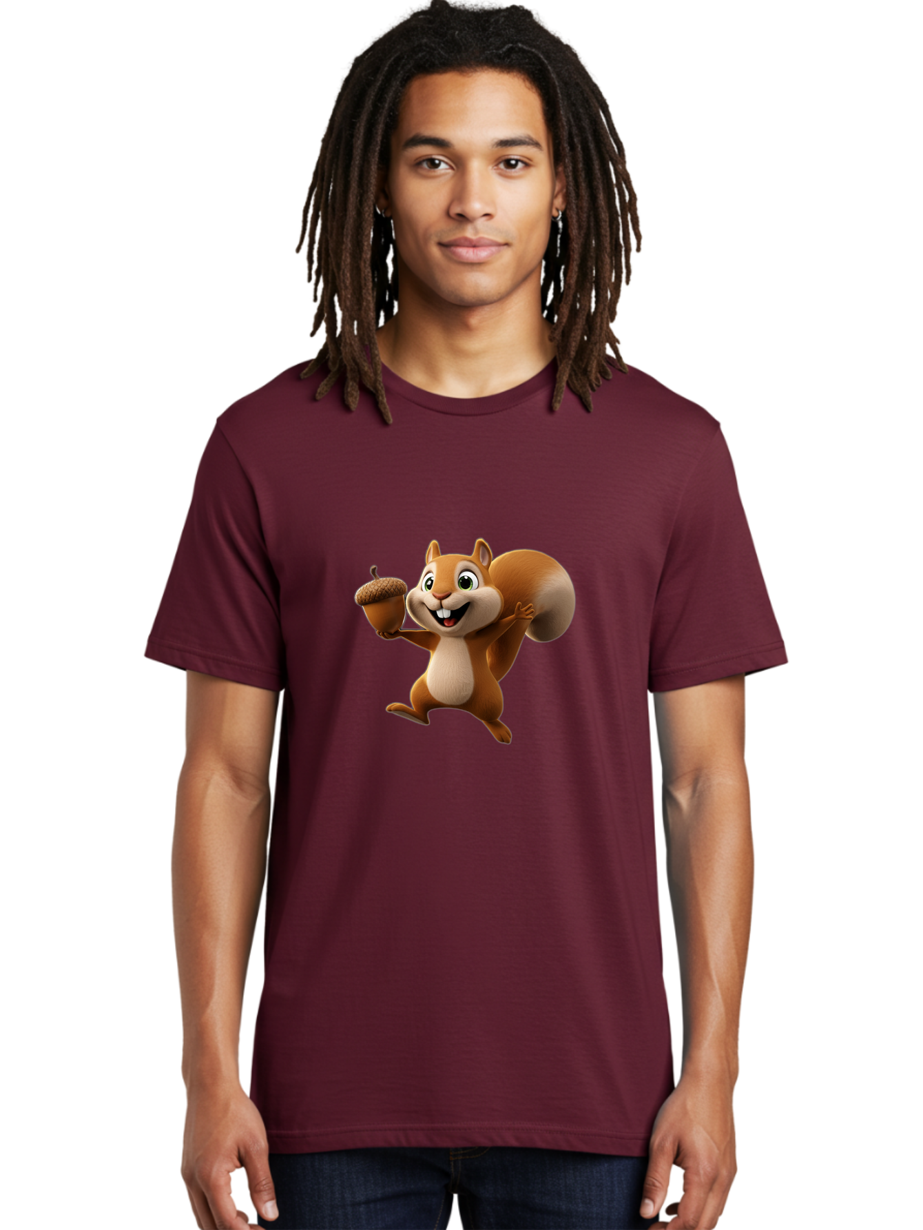 Squirrel-With-Acorn Men'S Graphic Tee, 100% Cotton, Comfortable Casual Summer Wear, Machine Washable, Cartoon Squirrel, Happy Squirrel, Acorn, Forest Animal, Cute Cartoon Character, Squirrel Character, Funny Squirrel, Squirrel Graphics Bae776 26