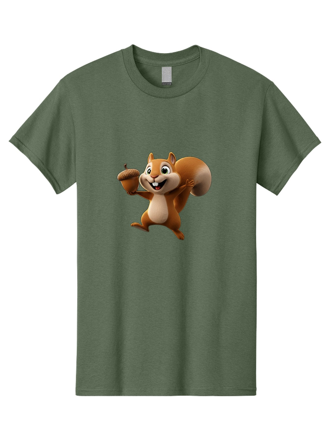 Squirrel-With-Acorn Men'S Graphic Tee, 100% Cotton, Comfortable Casual Summer Wear, Machine Washable, Cartoon Squirrel, Happy Squirrel, Acorn, Forest Animal, Cute Cartoon Character, Squirrel Character, Funny Squirrel, Squirrel Graphics Bae776 3