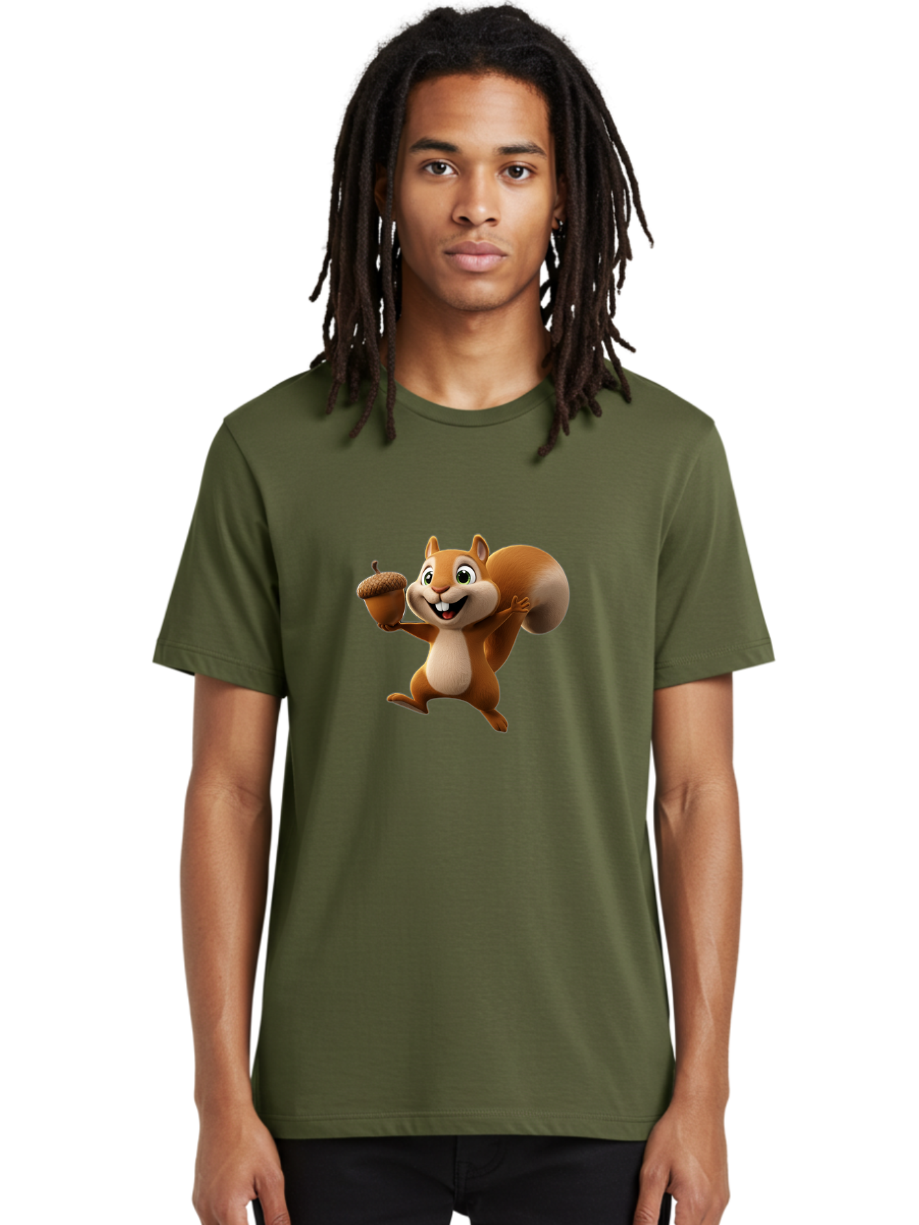 Squirrel-With-Acorn Men'S Graphic Tee, 100% Cotton, Comfortable Casual Summer Wear, Machine Washable, Cartoon Squirrel, Happy Squirrel, Acorn, Forest Animal, Cute Cartoon Character, Squirrel Character, Funny Squirrel, Squirrel Graphics Bae776 24