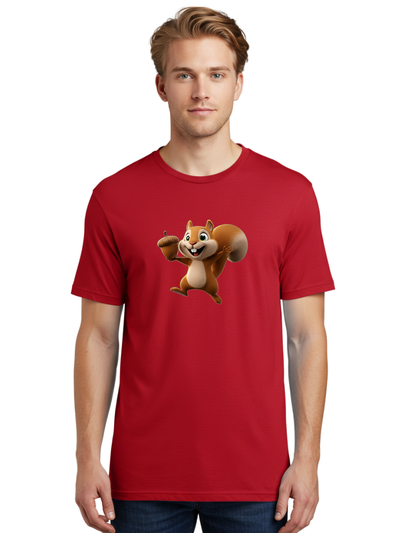 Squirrel-With-Acorn Men'S Graphic Tee, 100% Cotton, Comfortable Casual Summer Wear, Machine Washable, Cartoon Squirrel, Happy Squirrel, Acorn, Forest Animal, Cute Cartoon Character, Squirrel Character, Funny Squirrel, Squirrel Graphics Bae776 17