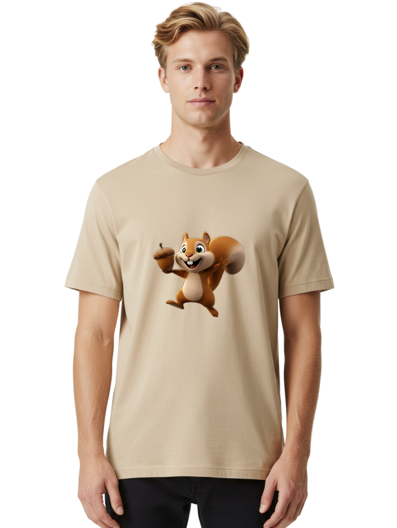 Squirrel-With-Acorn Men'S Graphic Tee, 100% Cotton, Comfortable Casual Summer Wear, Machine Washable, Cartoon Squirrel, Happy Squirrel, Acorn, Forest Animal, Cute Cartoon Character, Squirrel Character, Funny Squirrel, Squirrel Graphics Bae776 27