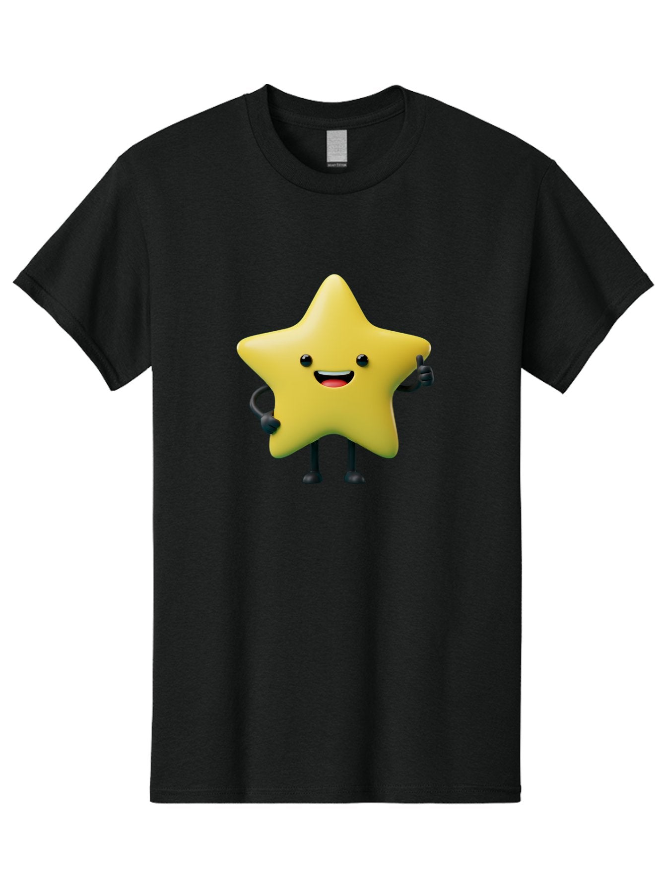 Star-Character-1 Men'S Graphic Tee, 100% Cotton, Comfortable Casual Summer Wear, Machine Washable, Smiling Star Character, Cartoon Star, 3D Illustration, Happy Face, Cute Character Design, Yellow Star, Star With Arms And Legs, Funny Graphics, Bae777 14