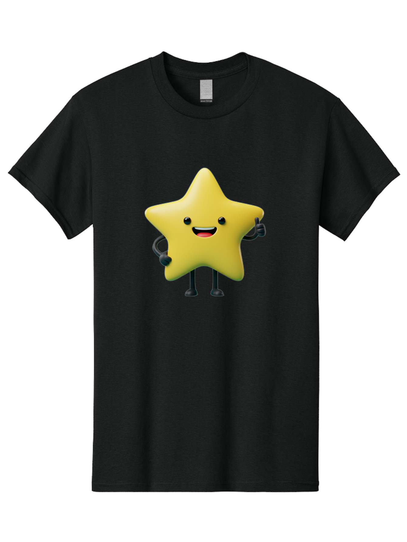 Star-Character-1 Men'S Graphic Tee, 100% Cotton, Comfortable Casual Summer Wear, Machine Washable, Smiling Star Character, Cartoon Star, 3D Illustration, Happy Face, Cute Character Design, Yellow Star, Star With Arms And Legs, Funny Graphics, Bae777