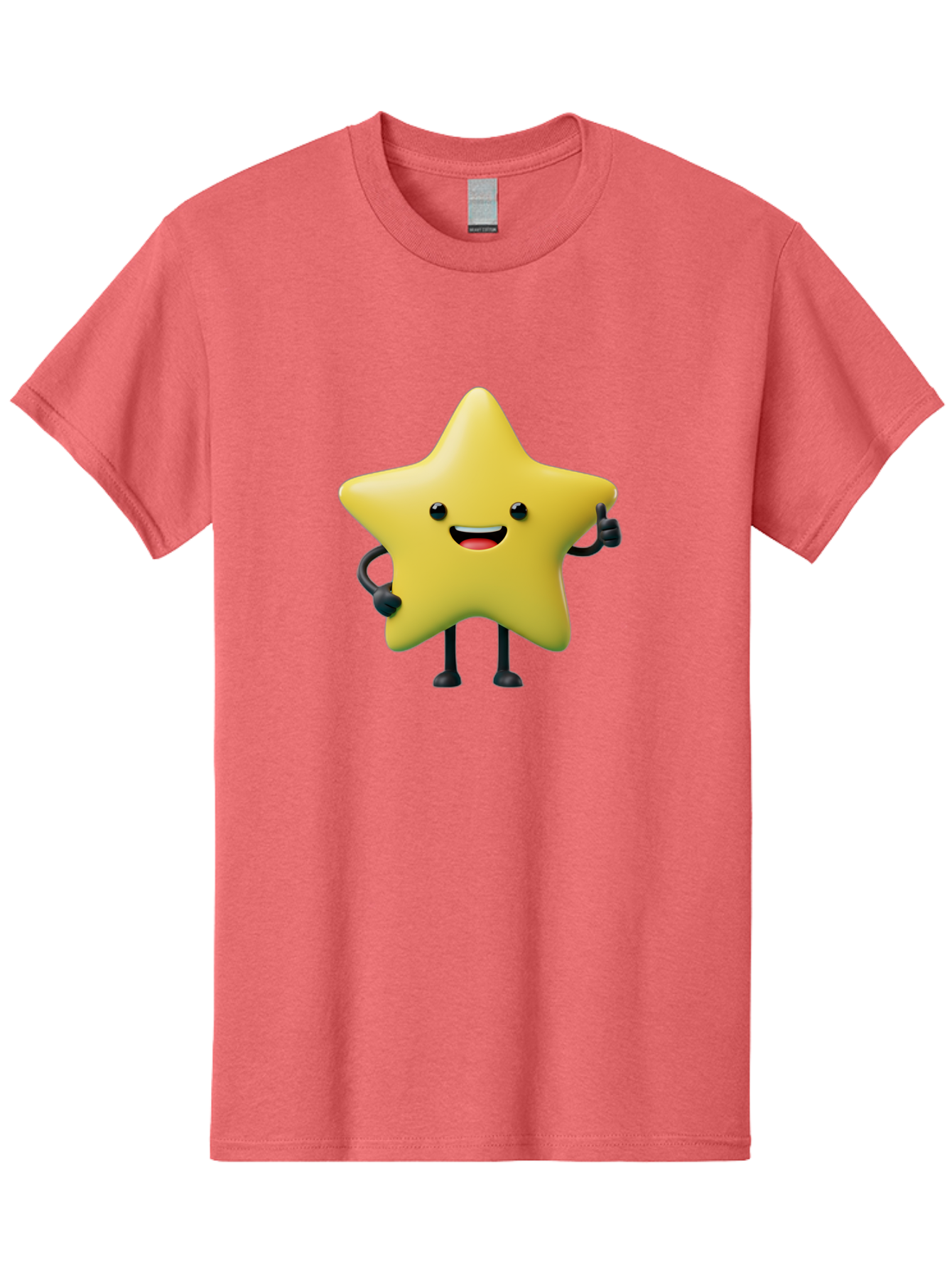 Star-Character-1 Men'S Graphic Tee, 100% Cotton, Comfortable Casual Summer Wear, Machine Washable, Smiling Star Character, Cartoon Star, 3D Illustration, Happy Face, Cute Character Design, Yellow Star, Star With Arms And Legs, Funny Graphics, Bae777 5