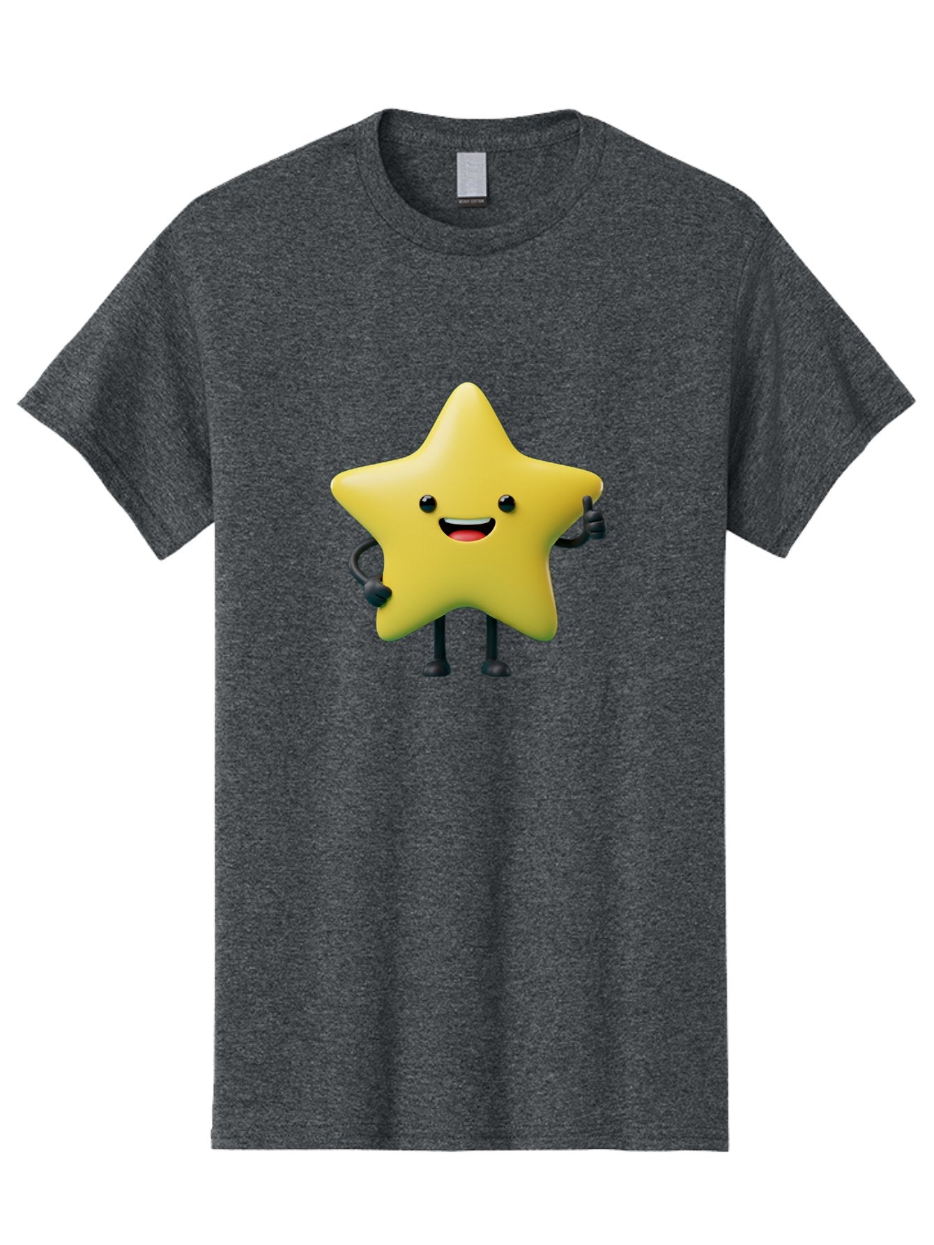 Star-Character-1 Men'S Graphic Tee, 100% Cotton, Comfortable Casual Summer Wear, Machine Washable, Smiling Star Character, Cartoon Star, 3D Illustration, Happy Face, Cute Character Design, Yellow Star, Star With Arms And Legs, Funny Graphics, Bae777 6