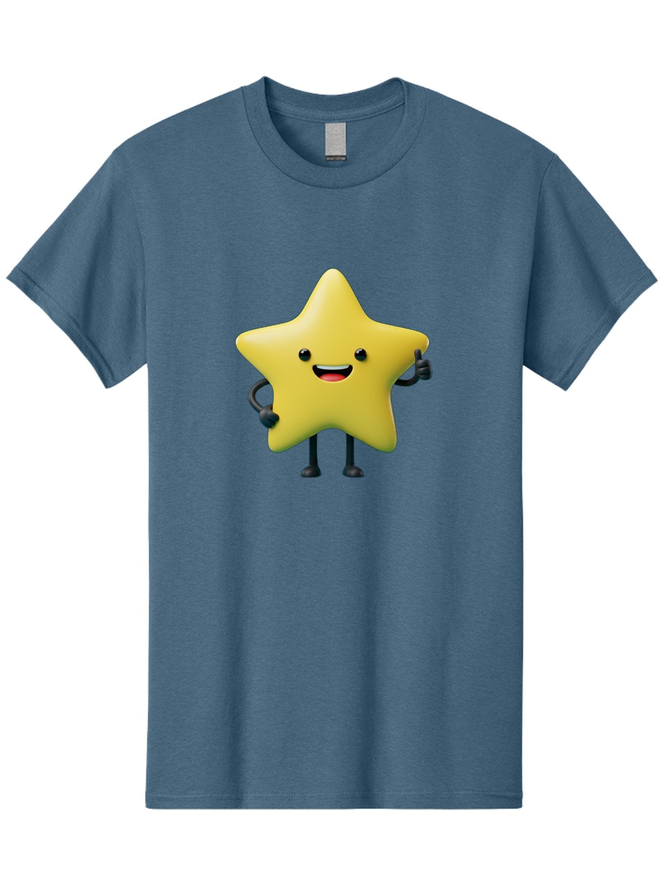 Star-Character-1 Men'S Graphic Tee, 100% Cotton, Comfortable Casual Summer Wear, Machine Washable, Smiling Star Character, Cartoon Star, 3D Illustration, Happy Face, Cute Character Design, Yellow Star, Star With Arms And Legs, Funny Graphics, Bae777 15
