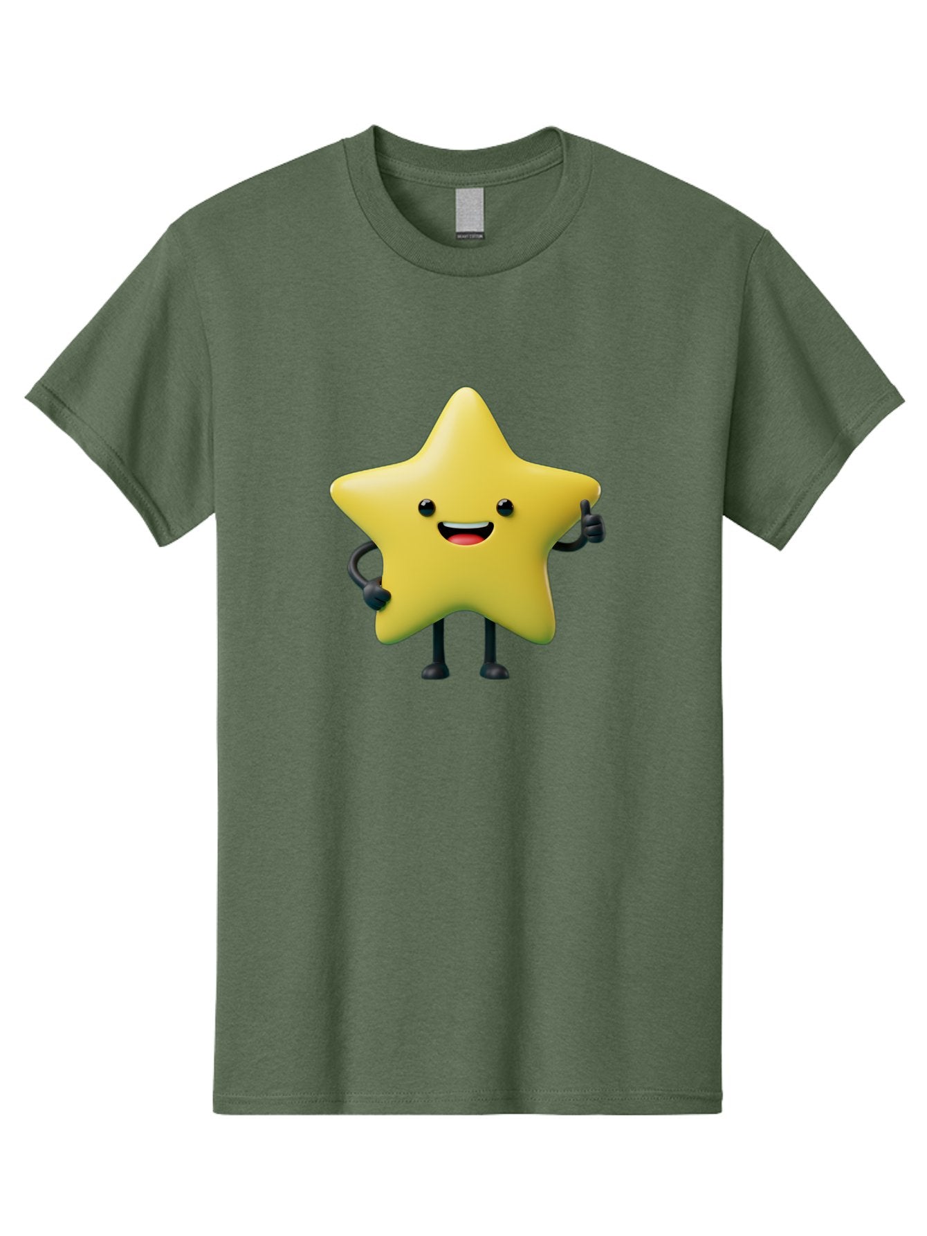 Star-Character-1 Men'S Graphic Tee, 100% Cotton, Comfortable Casual Summer Wear, Machine Washable, Smiling Star Character, Cartoon Star, 3D Illustration, Happy Face, Cute Character Design, Yellow Star, Star With Arms And Legs, Funny Graphics, Bae777