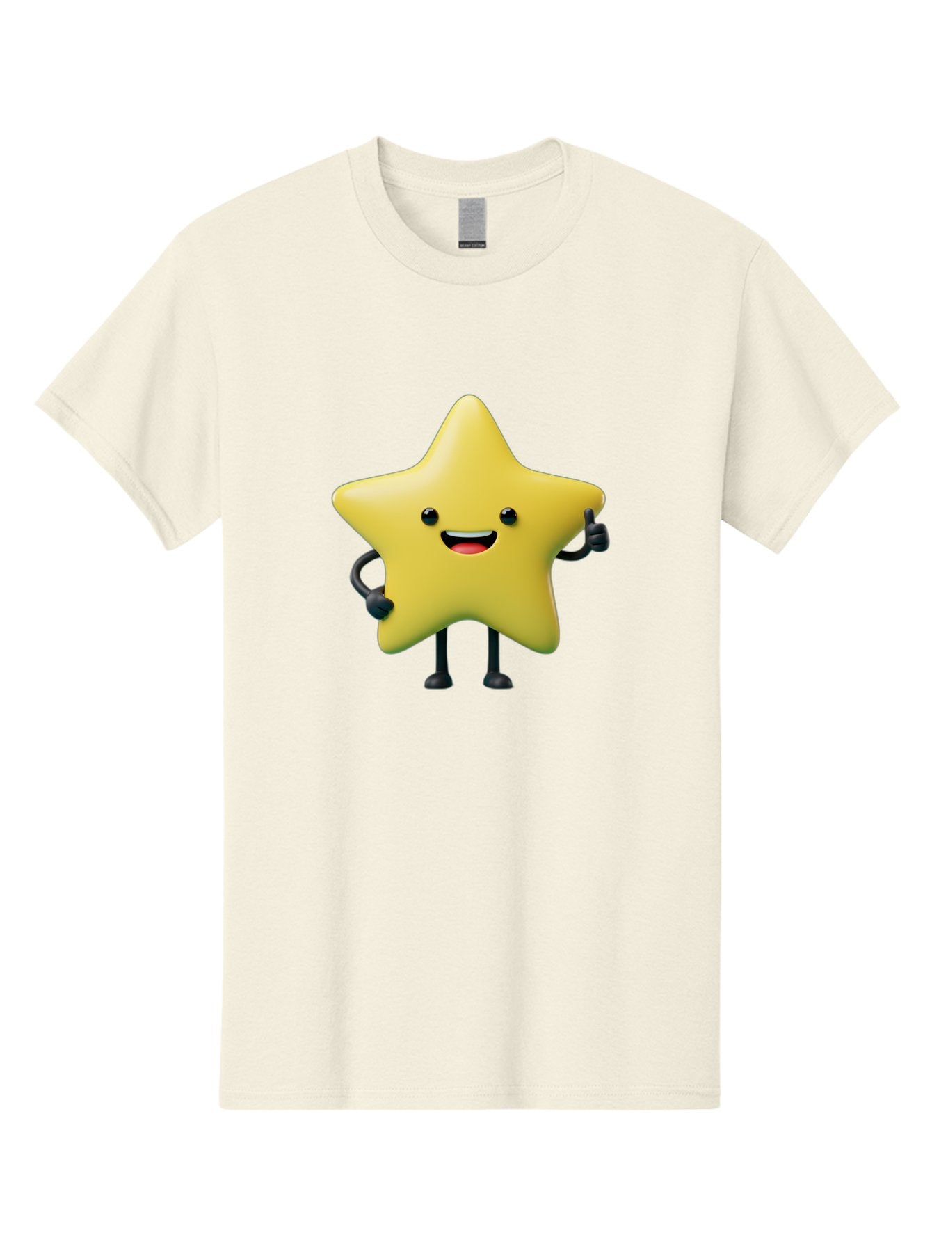 Star-Character-1 Men'S Graphic Tee, 100% Cotton, Comfortable Casual Summer Wear, Machine Washable, Smiling Star Character, Cartoon Star, 3D Illustration, Happy Face, Cute Character Design, Yellow Star, Star With Arms And Legs, Funny Graphics, Bae777 8