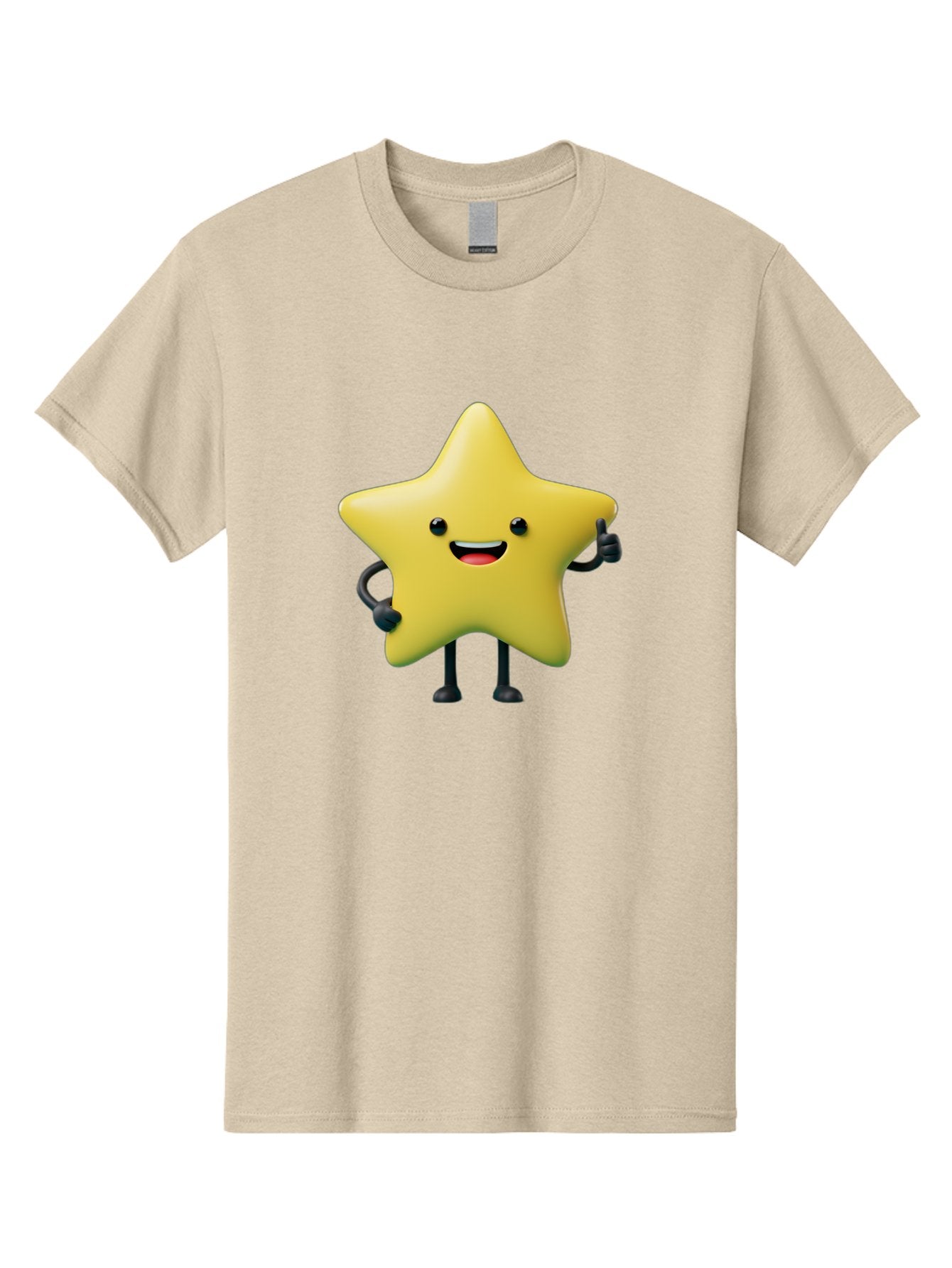 Star-Character-1 Men'S Graphic Tee, 100% Cotton, Comfortable Casual Summer Wear, Machine Washable, Smiling Star Character, Cartoon Star, 3D Illustration, Happy Face, Cute Character Design, Yellow Star, Star With Arms And Legs, Funny Graphics, Bae777 12