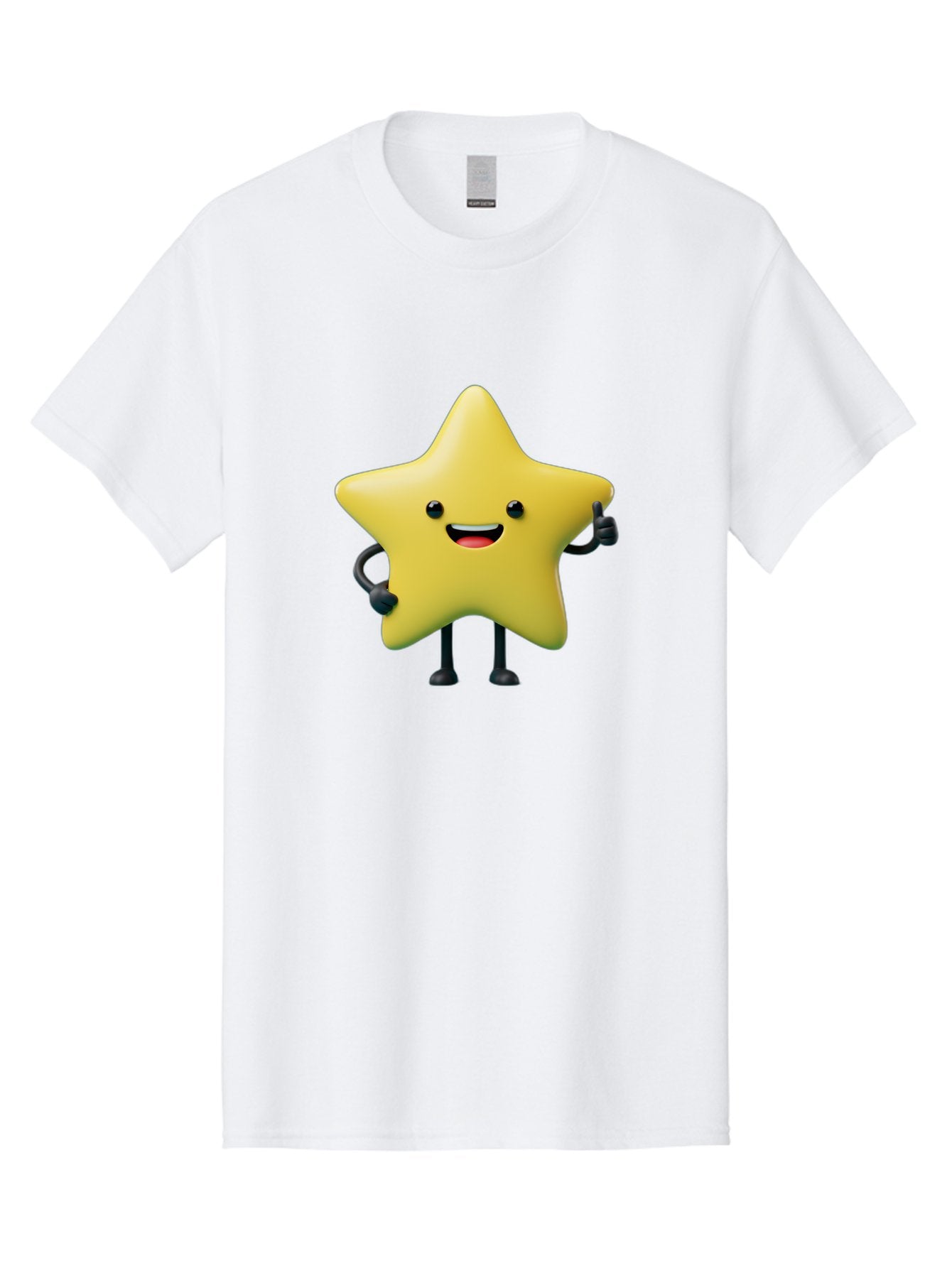 Star-Character-1 Men'S Graphic Tee, 100% Cotton, Comfortable Casual Summer Wear, Machine Washable, Smiling Star Character, Cartoon Star, 3D Illustration, Happy Face, Cute Character Design, Yellow Star, Star With Arms And Legs, Funny Graphics, Bae777 4