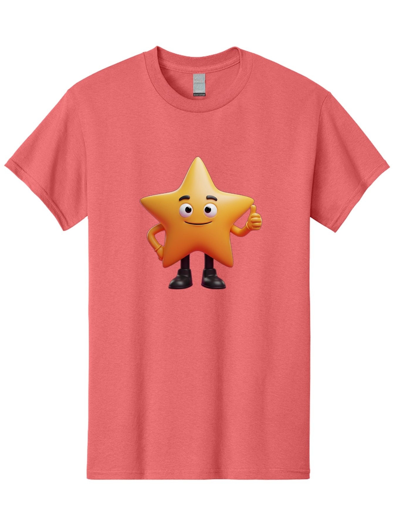 Star-Character-2 Men'S Graphic Tee, 100% Cotton, Comfortable Casual Summer Wear, Machine Washable, Cartoon Star, Smiling Face, Thumbs Up, Positive Attitude, Friendly Character, 3D Illustration, Animated Star, Hand Gesture, Black Shoes Bae778 15