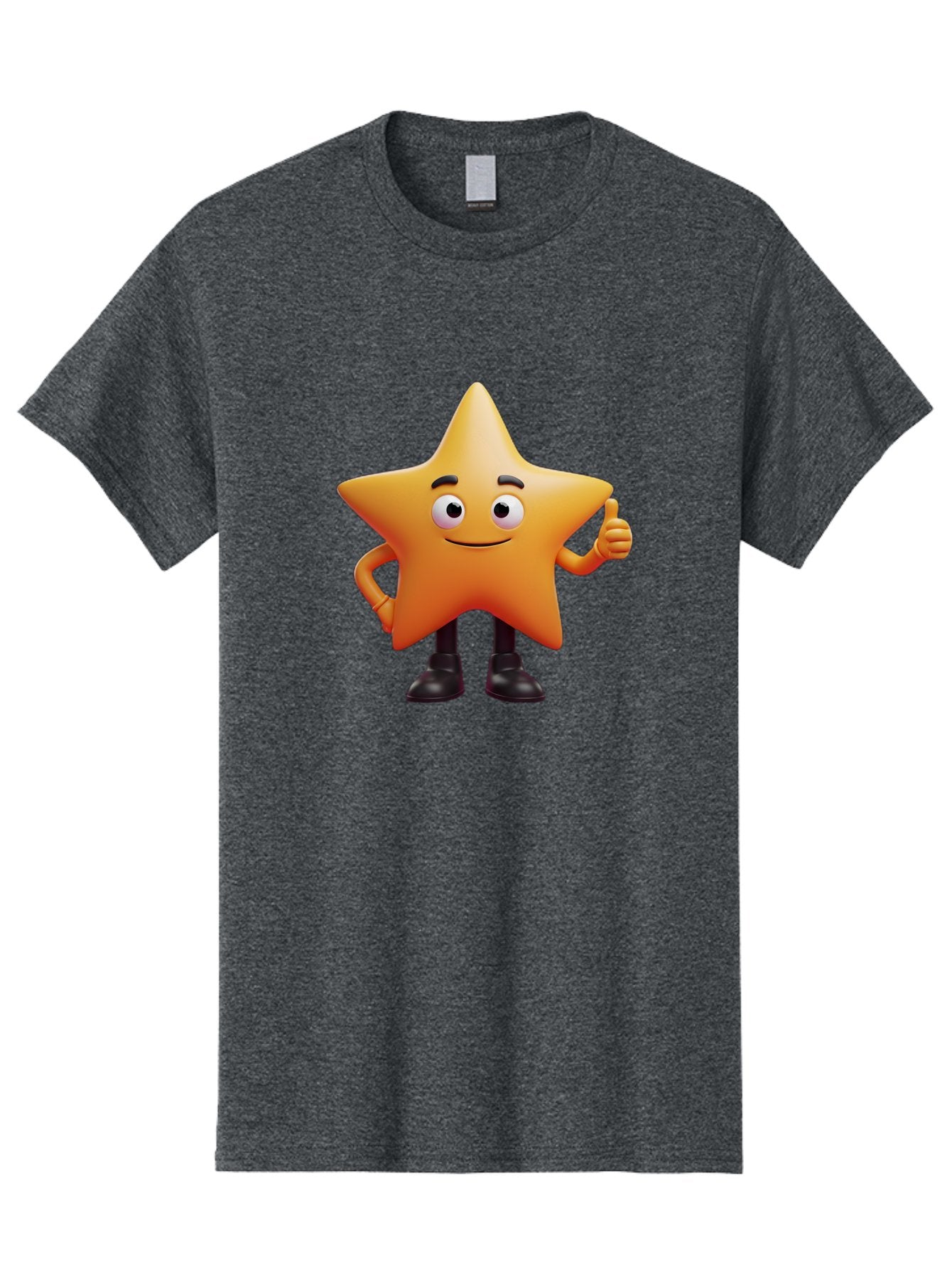 Star-Character-2 Men'S Graphic Tee, 100% Cotton, Comfortable Casual Summer Wear, Machine Washable, Cartoon Star, Smiling Face, Thumbs Up, Positive Attitude, Friendly Character, 3D Illustration, Animated Star, Hand Gesture, Black Shoes Bae778 10