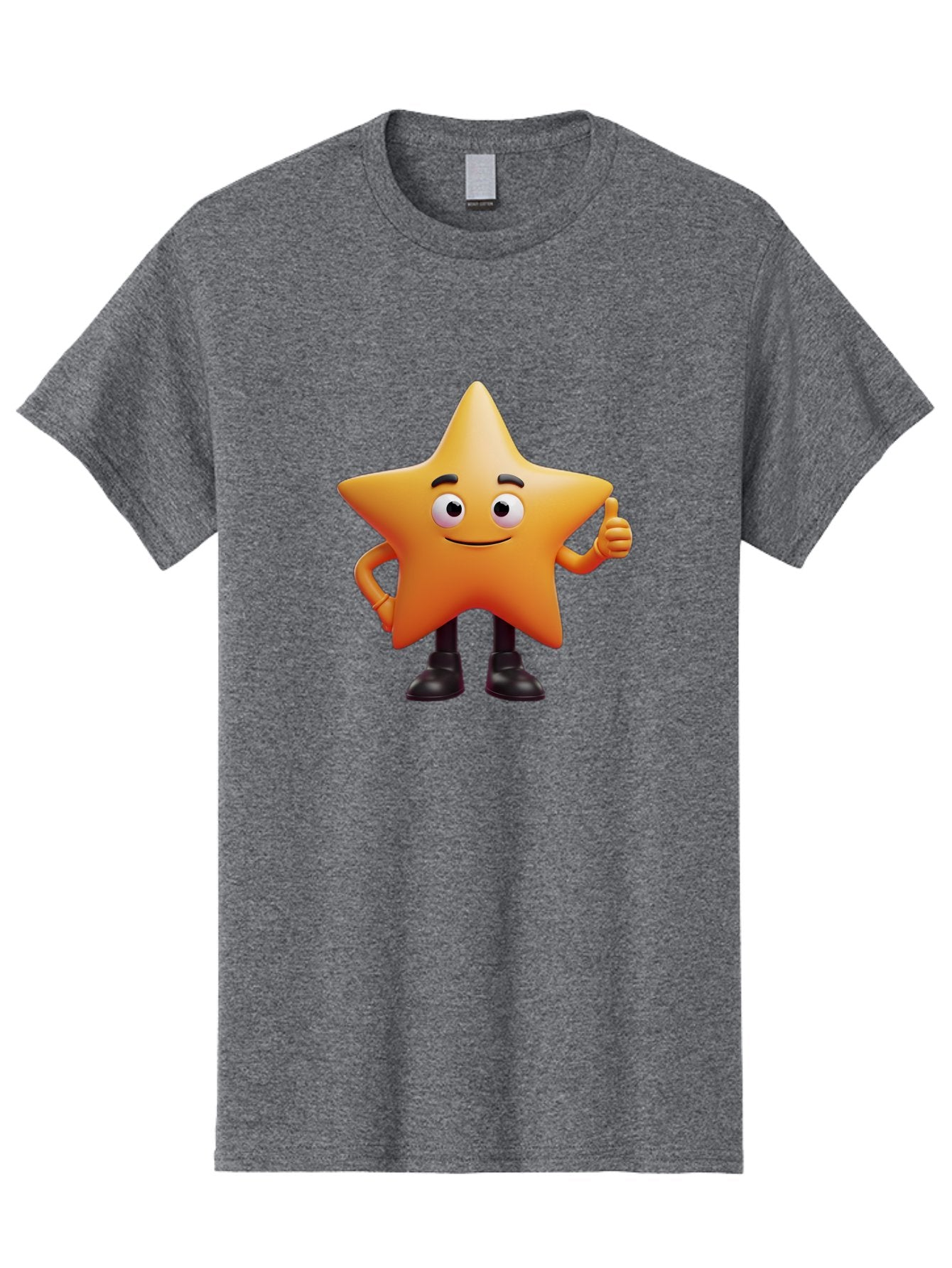 Star-Character-2 Men'S Graphic Tee, 100% Cotton, Comfortable Casual Summer Wear, Machine Washable, Cartoon Star, Smiling Face, Thumbs Up, Positive Attitude, Friendly Character, 3D Illustration, Animated Star, Hand Gesture, Black Shoes Bae778 6