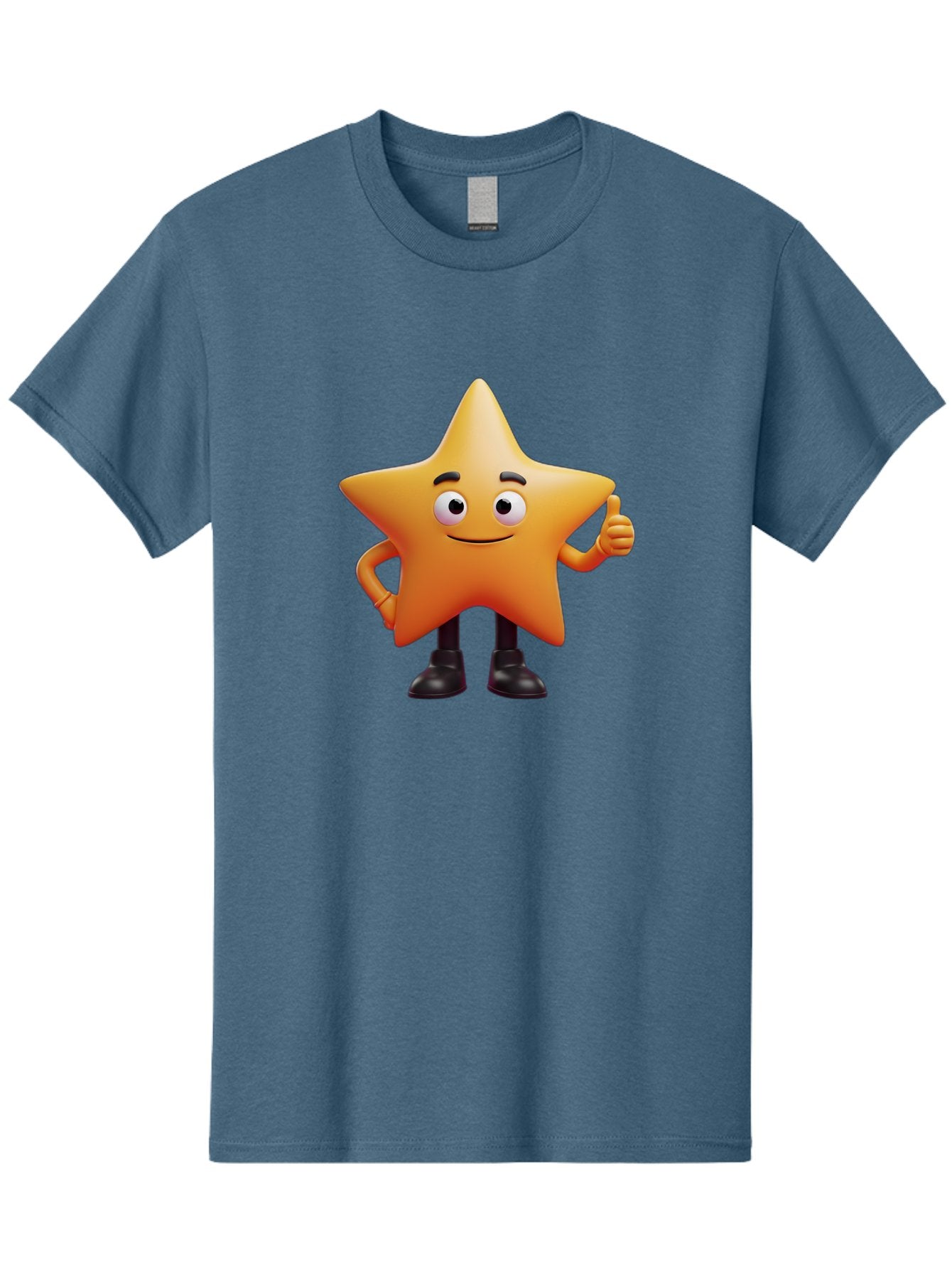 Star-Character-2 Men'S Graphic Tee, 100% Cotton, Comfortable Casual Summer Wear, Machine Washable, Cartoon Star, Smiling Face, Thumbs Up, Positive Attitude, Friendly Character, 3D Illustration, Animated Star, Hand Gesture, Black Shoes Bae778 13