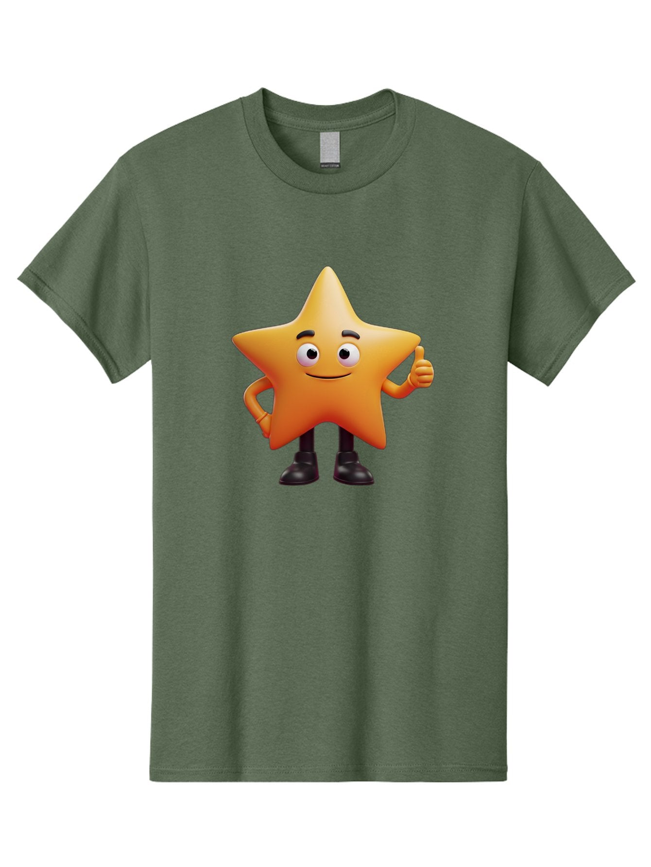 Star-Character-2 Men'S Graphic Tee, 100% Cotton, Comfortable Casual Summer Wear, Machine Washable, Cartoon Star, Smiling Face, Thumbs Up, Positive Attitude, Friendly Character, 3D Illustration, Animated Star, Hand Gesture, Black Shoes Bae778 3