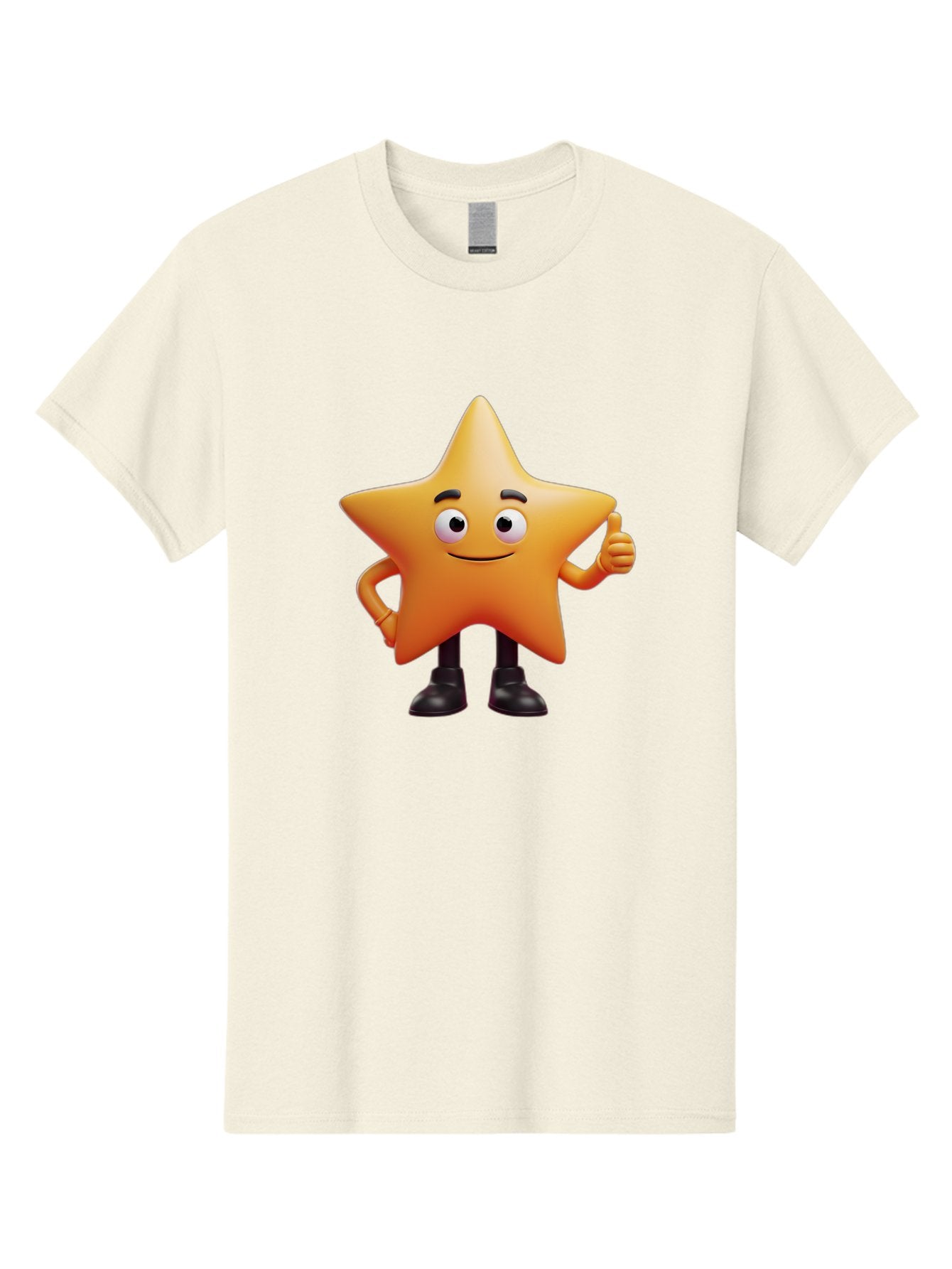 Star-Character-2 Men'S Graphic Tee, 100% Cotton, Comfortable Casual Summer Wear, Machine Washable, Cartoon Star, Smiling Face, Thumbs Up, Positive Attitude, Friendly Character, 3D Illustration, Animated Star, Hand Gesture, Black Shoes Bae778 8