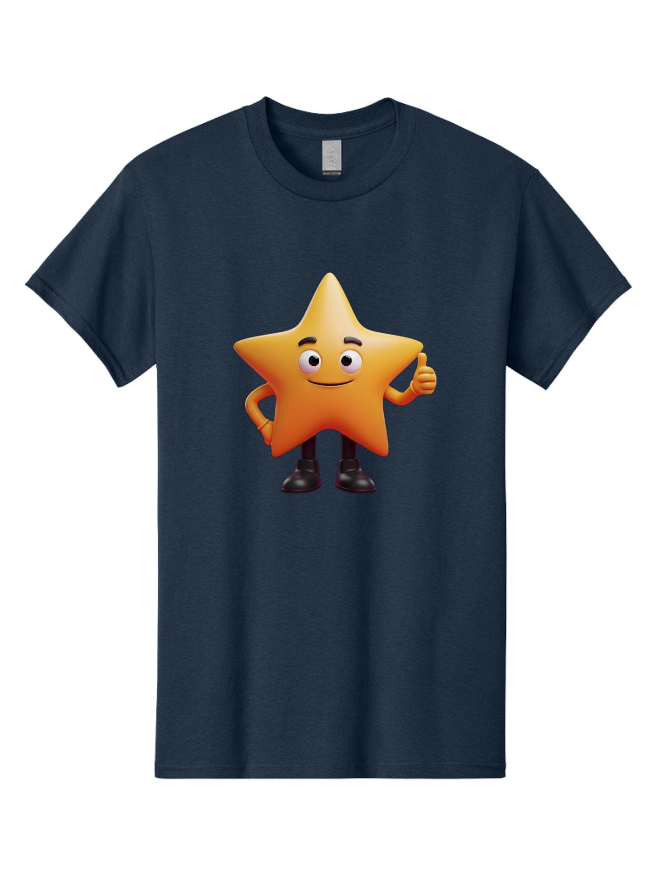 Star-Character-2 Men'S Graphic Tee, 100% Cotton, Comfortable Casual Summer Wear, Machine Washable, Cartoon Star, Smiling Face, Thumbs Up, Positive Attitude, Friendly Character, 3D Illustration, Animated Star, Hand Gesture, Black Shoes Bae778 5