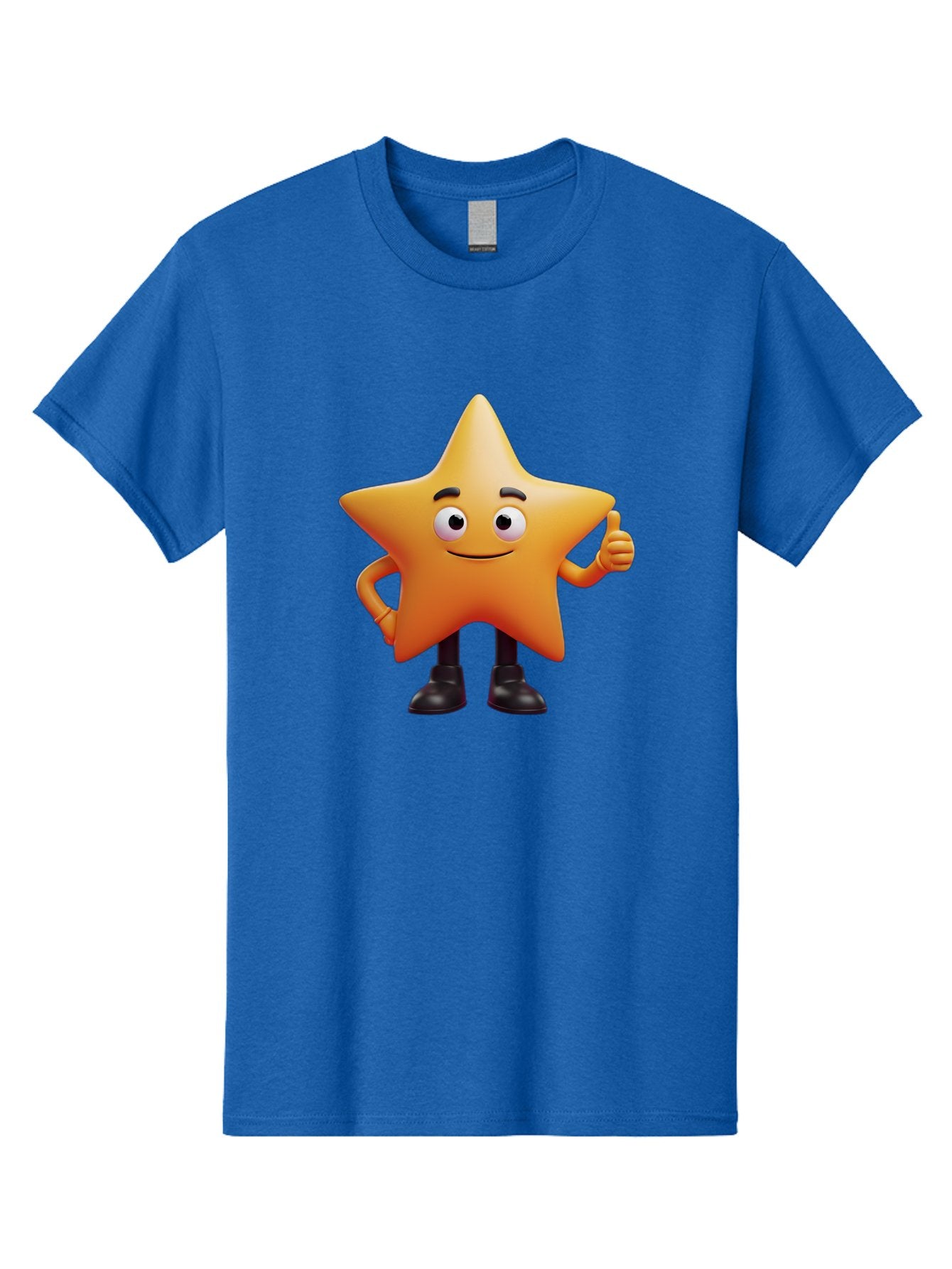 Star-Character-2 Men'S Graphic Tee, 100% Cotton, Comfortable Casual Summer Wear, Machine Washable, Cartoon Star, Smiling Face, Thumbs Up, Positive Attitude, Friendly Character, 3D Illustration, Animated Star, Hand Gesture, Black Shoes Bae778 11