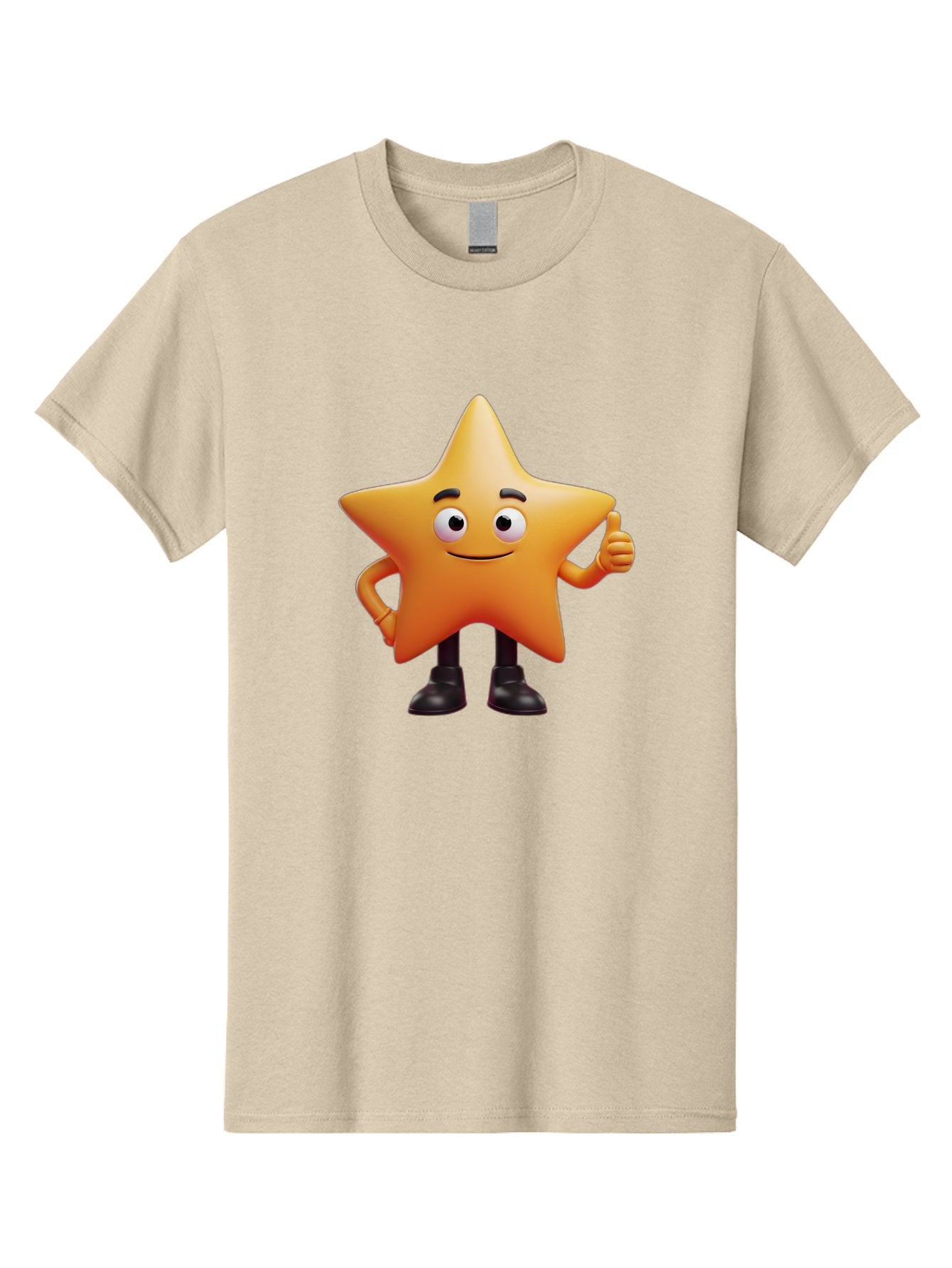 Star-Character-2 Men'S Graphic Tee, 100% Cotton, Comfortable Casual Summer Wear, Machine Washable, Cartoon Star, Smiling Face, Thumbs Up, Positive Attitude, Friendly Character, 3D Illustration, Animated Star, Hand Gesture, Black Shoes Bae778 14