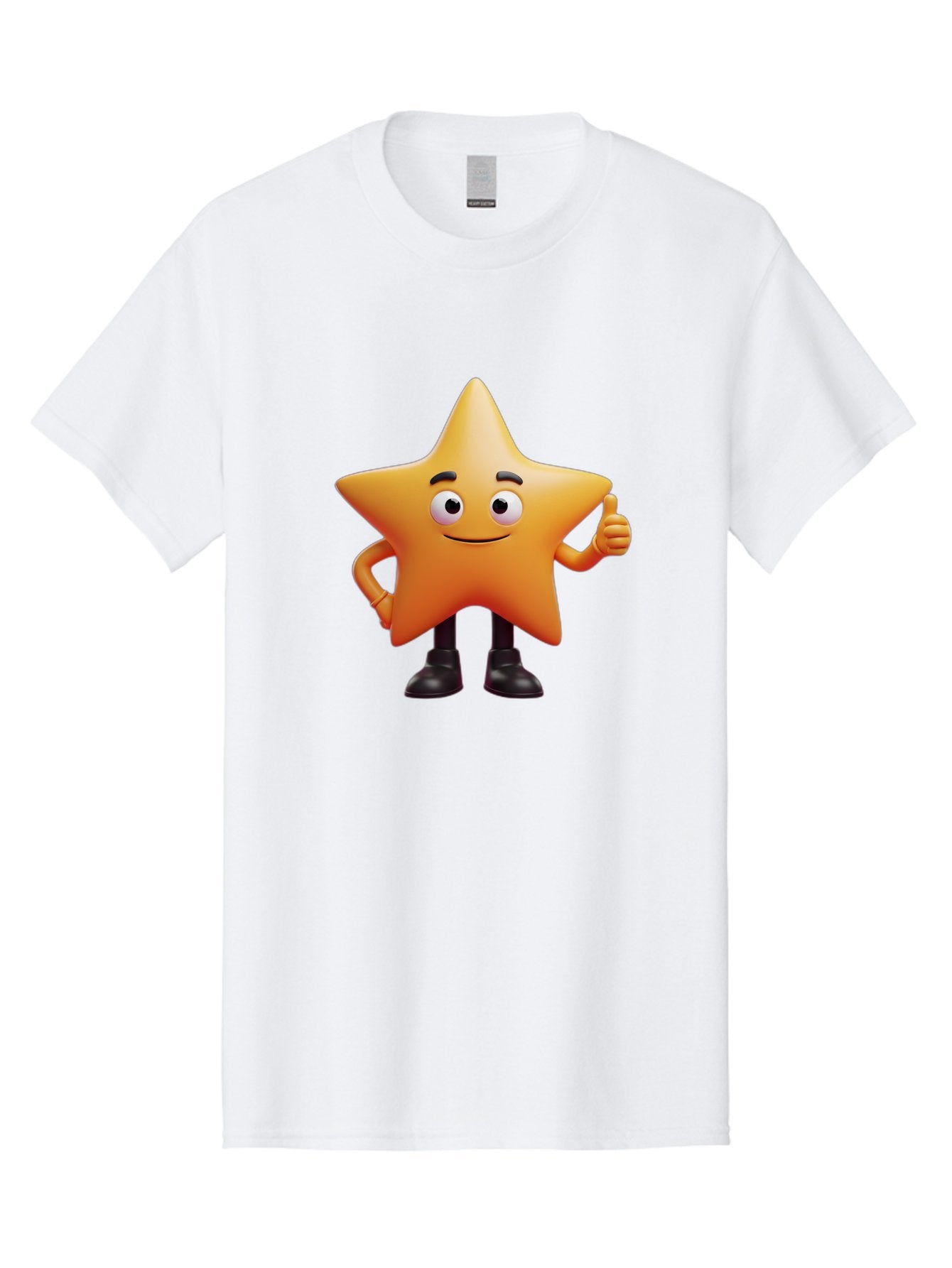 Star-Character-2 Men'S Graphic Tee, 100% Cotton, Comfortable Casual Summer Wear, Machine Washable, Cartoon Star, Smiling Face, Thumbs Up, Positive Attitude, Friendly Character, 3D Illustration, Animated Star, Hand Gesture, Black Shoes Bae778 12
