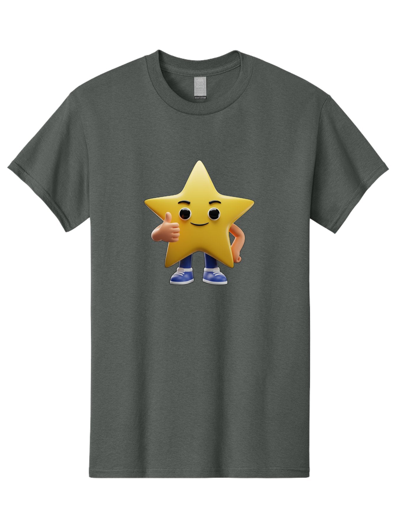 Star-Character-3 Men'S Graphic Tee, 100% Cotton, Comfortable Casual Summer Wear, Machine Washable, Yellow Star Character, Thumbs Up Gesture, Smiling Face, Blue Shoes, Childrens Illustration, Cartoon Style, Friendly Demeanor, Positive Vibe Bae779 3