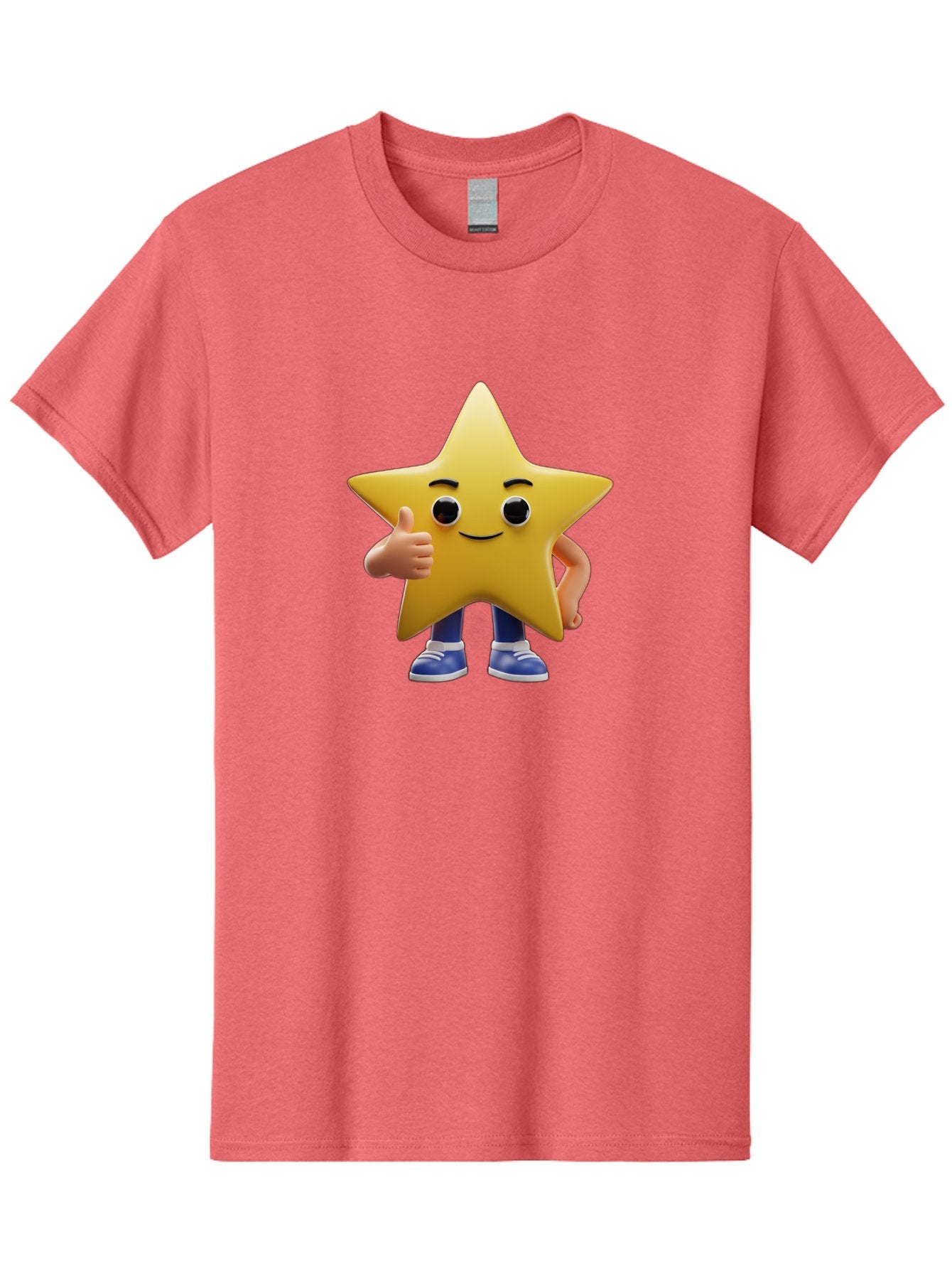 Star-Character-3 Men'S Graphic Tee, 100% Cotton, Comfortable Casual Summer Wear, Machine Washable, Yellow Star Character, Thumbs Up Gesture, Smiling Face, Blue Shoes, Childrens Illustration, Cartoon Style, Friendly Demeanor, Positive Vibe Bae779 7