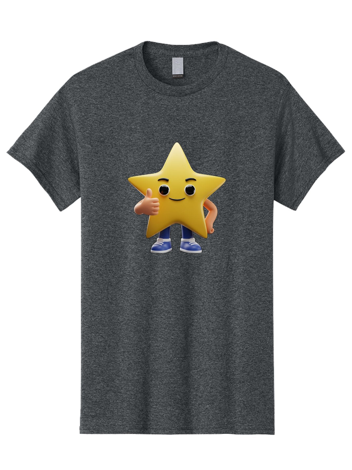 Star-Character-3 Men'S Graphic Tee, 100% Cotton, Comfortable Casual Summer Wear, Machine Washable, Yellow Star Character, Thumbs Up Gesture, Smiling Face, Blue Shoes, Childrens Illustration, Cartoon Style, Friendly Demeanor, Positive Vibe Bae779 8