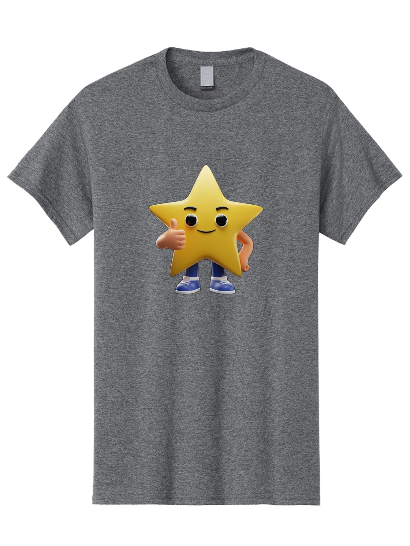 Star-Character-3 Men'S Graphic Tee, 100% Cotton, Comfortable Casual Summer Wear, Machine Washable, Yellow Star Character, Thumbs Up Gesture, Smiling Face, Blue Shoes, Childrens Illustration, Cartoon Style, Friendly Demeanor, Positive Vibe Bae779 5