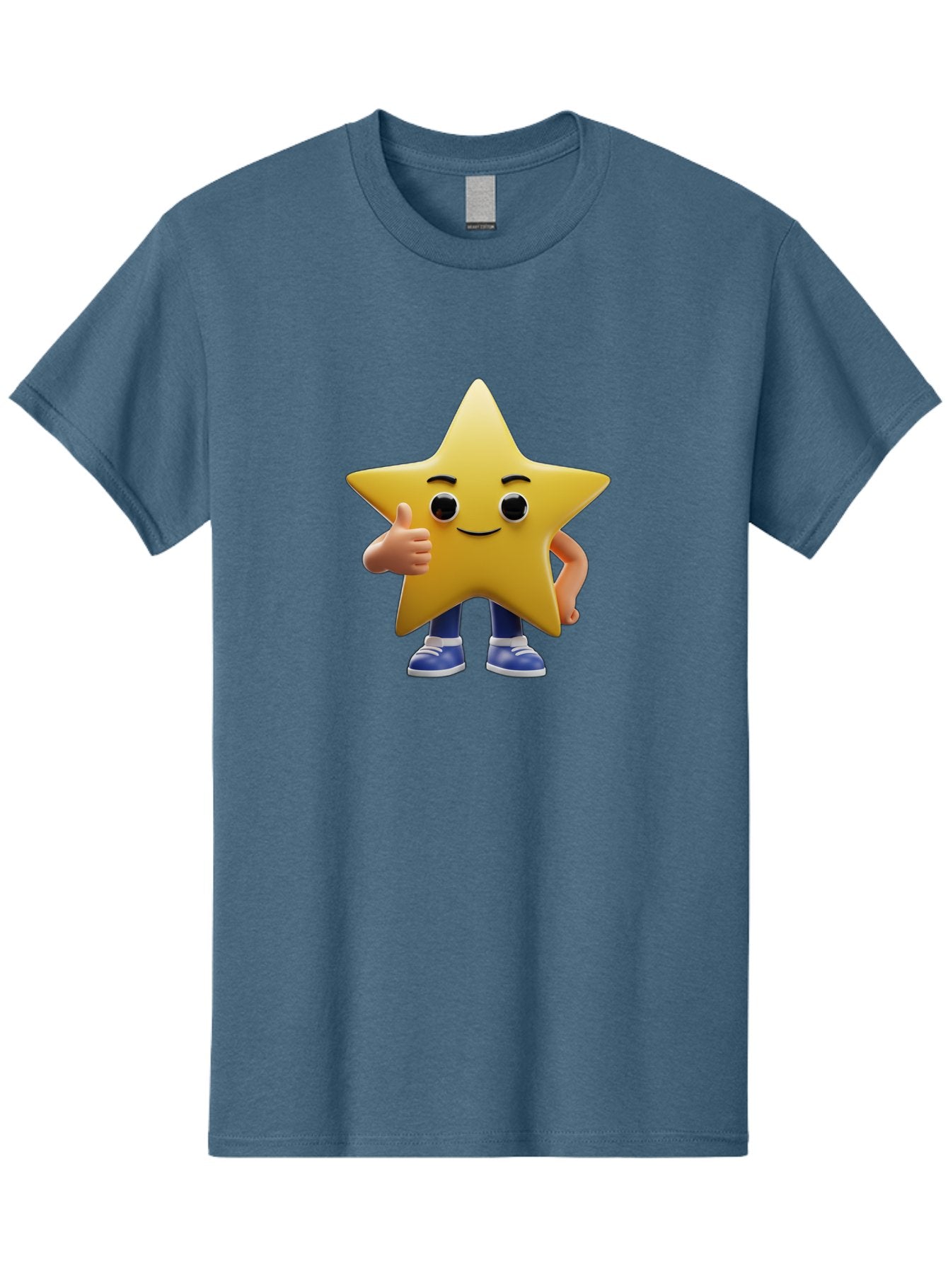 Star-Character-3 Men'S Graphic Tee, 100% Cotton, Comfortable Casual Summer Wear, Machine Washable, Yellow Star Character, Thumbs Up Gesture, Smiling Face, Blue Shoes, Childrens Illustration, Cartoon Style, Friendly Demeanor, Positive Vibe Bae779 4