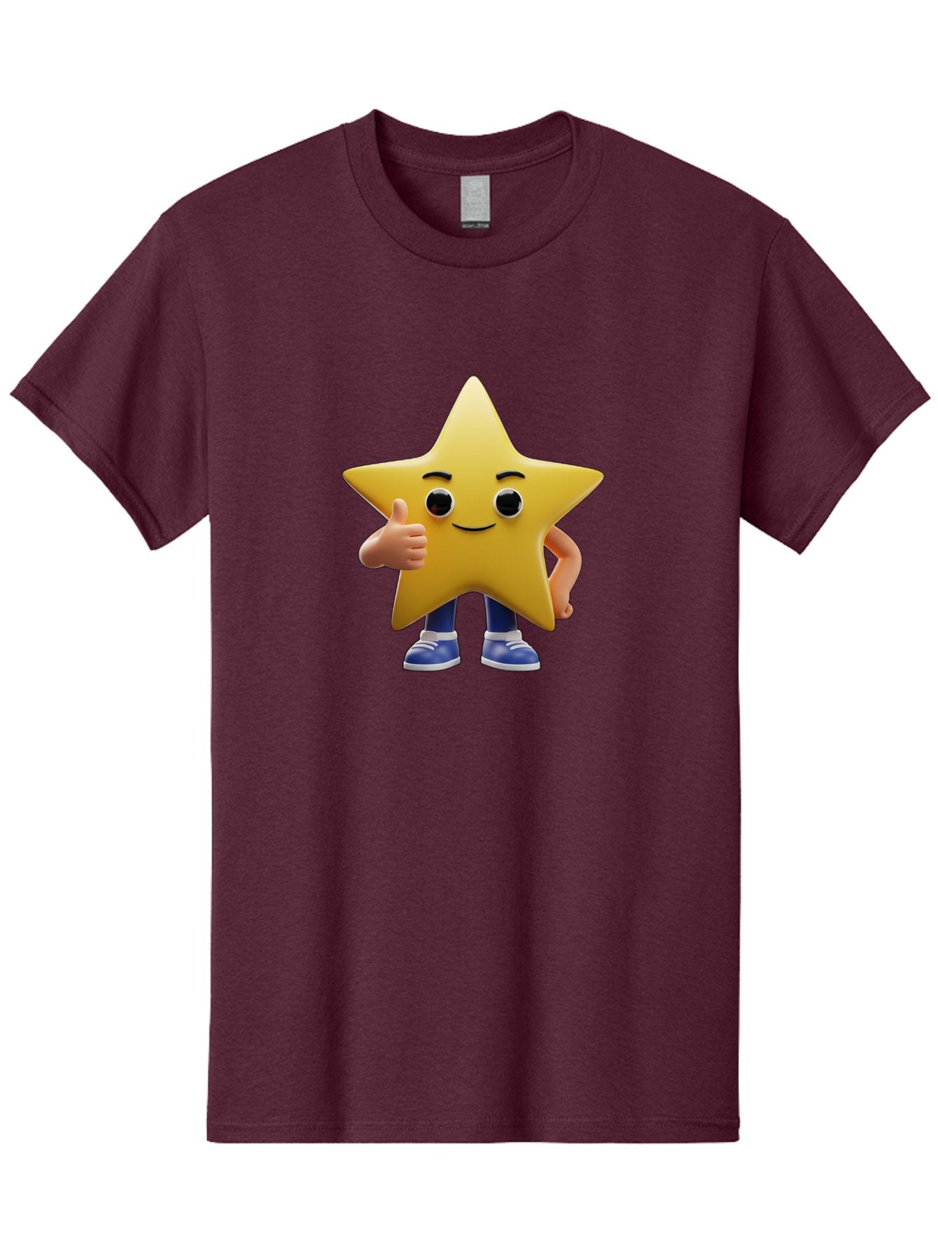 Star-Character-3 Men'S Graphic Tee, 100% Cotton, Comfortable Casual Summer Wear, Machine Washable, Yellow Star Character, Thumbs Up Gesture, Smiling Face, Blue Shoes, Childrens Illustration, Cartoon Style, Friendly Demeanor, Positive Vibe Bae779 15