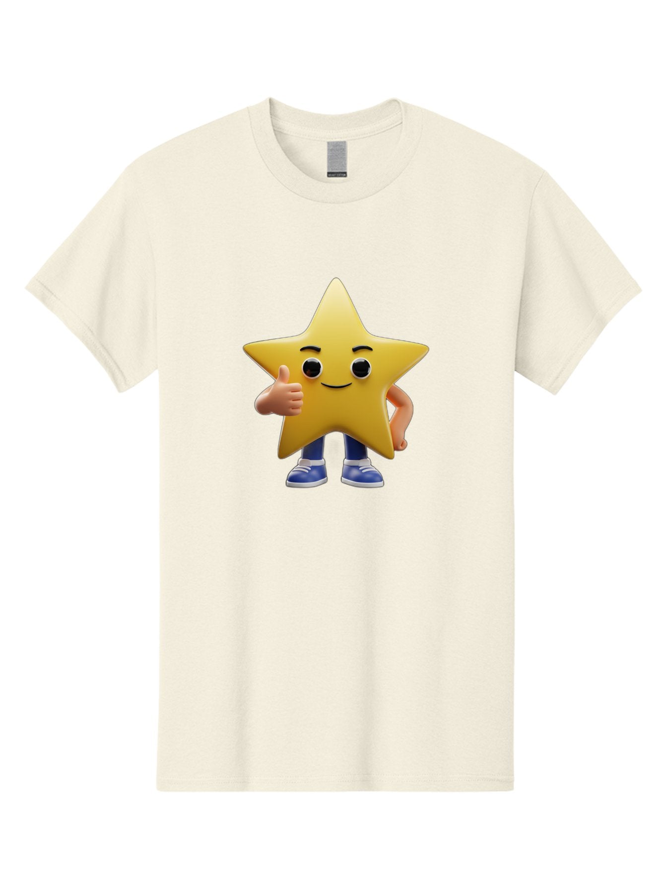 Star-Character-3 Men'S Graphic Tee, 100% Cotton, Comfortable Casual Summer Wear, Machine Washable, Yellow Star Character, Thumbs Up Gesture, Smiling Face, Blue Shoes, Childrens Illustration, Cartoon Style, Friendly Demeanor, Positive Vibe Bae779 10